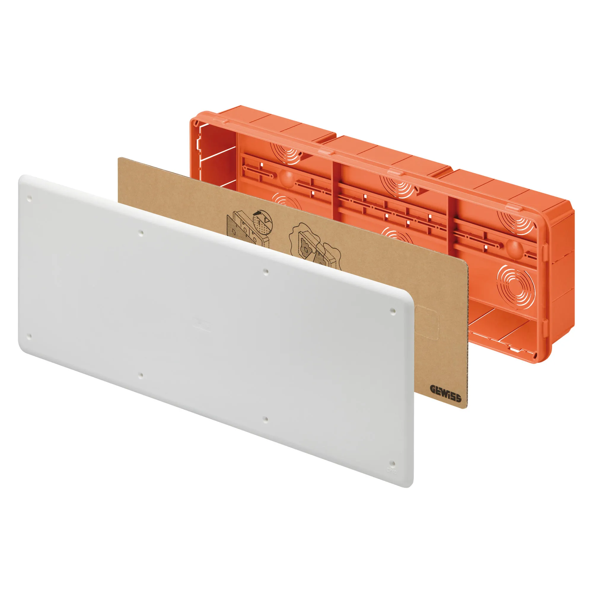 Cutie De Jonctiune Doza Si Conexiune Pentru Pereti Din Caramida Cu Sina Din Dimensiuni 480X160X75 Capac Alb Ral9016 Gewiss GW48009