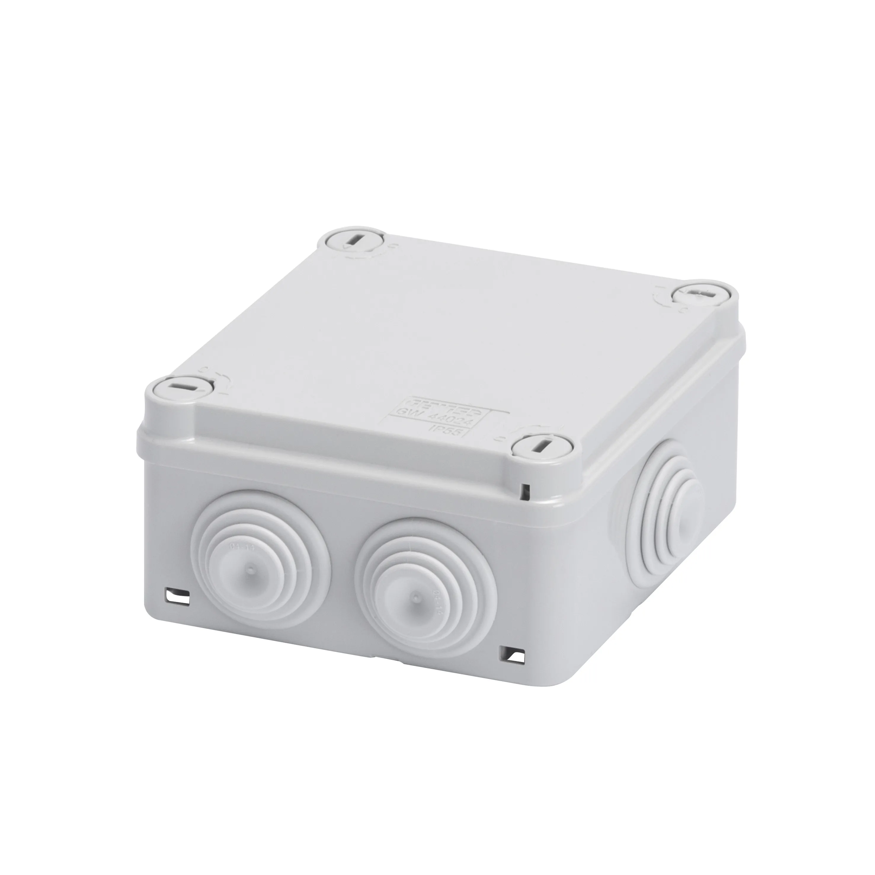 Cutie de jonctiune doza cu capac de fixare rapida ip55 dimensiuni interne 100x100x50 pereti cu presetupe gwt 960oc gri ral 7035 gewiss gw44054