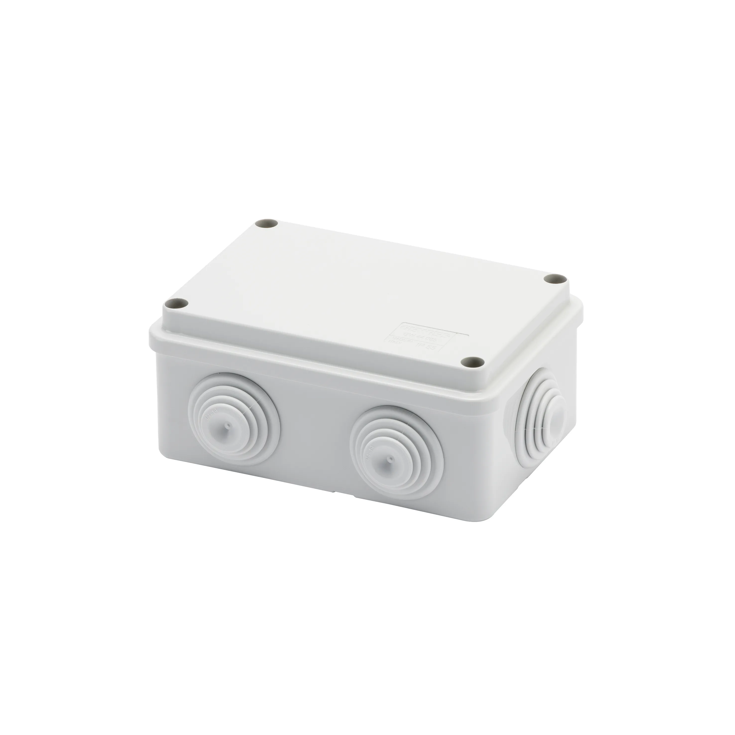 Cutie de jonctiune doza cu capac simplu insurubat ip55 dimensiuni interne 120x80x50 pereti cu presetupe gwt 960oc gri ral 7035 gewiss gw44055