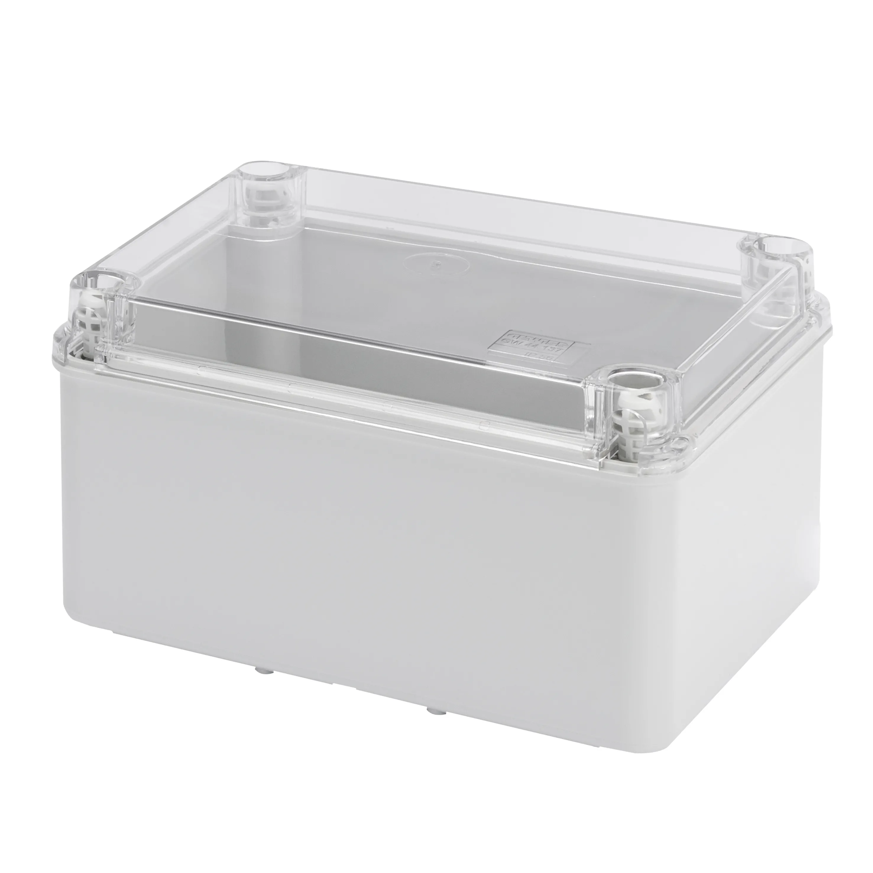 Cutie de jonctiune doza cu fund de mare capacitate si capac transparent cu surub ip56 dimensiuni interne 380x300x170 pereti netezi gri ral 7035 gewiss