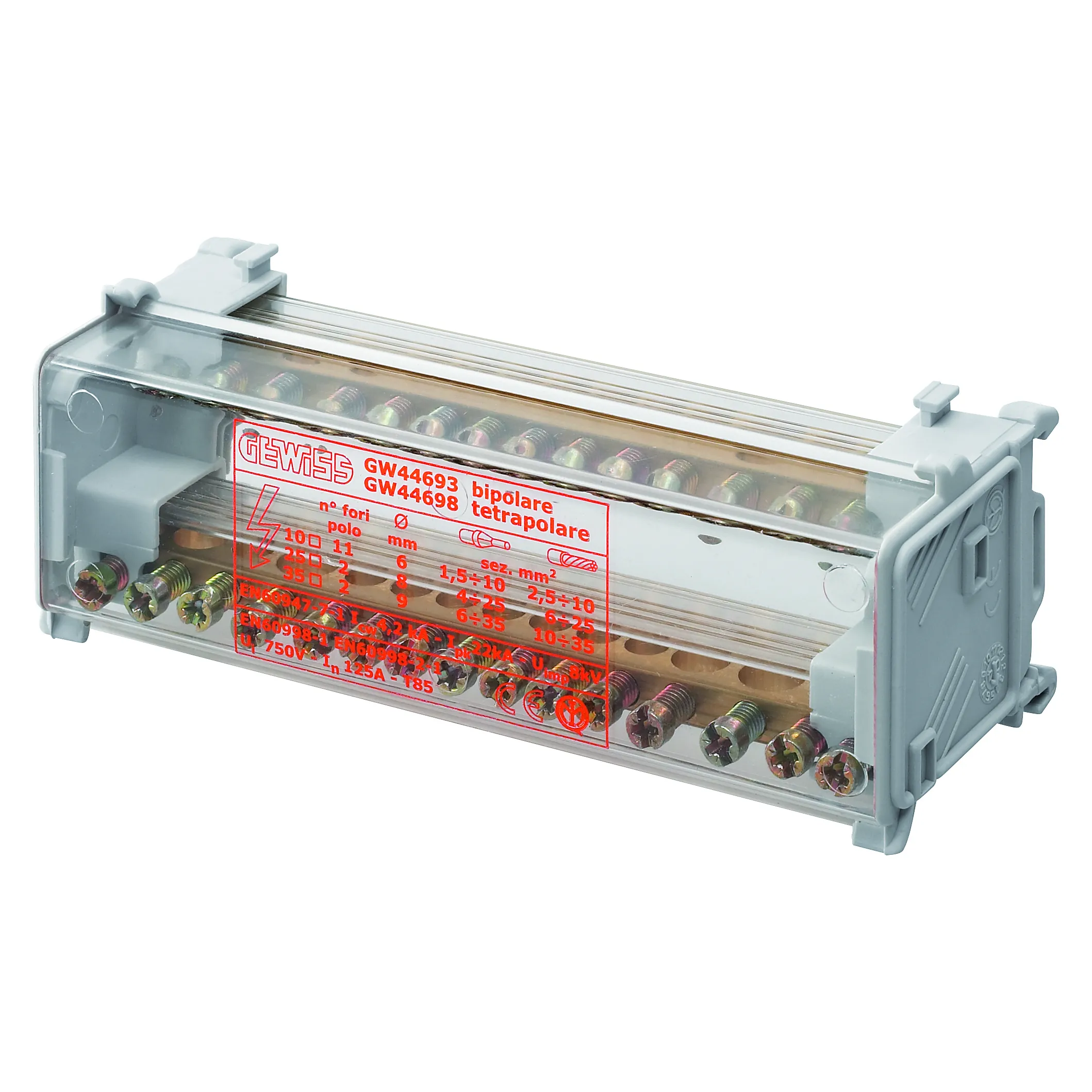 Regleta De Borne Cu 4 Module BIPolara En50022 100A 750V Gewiss GW44691 