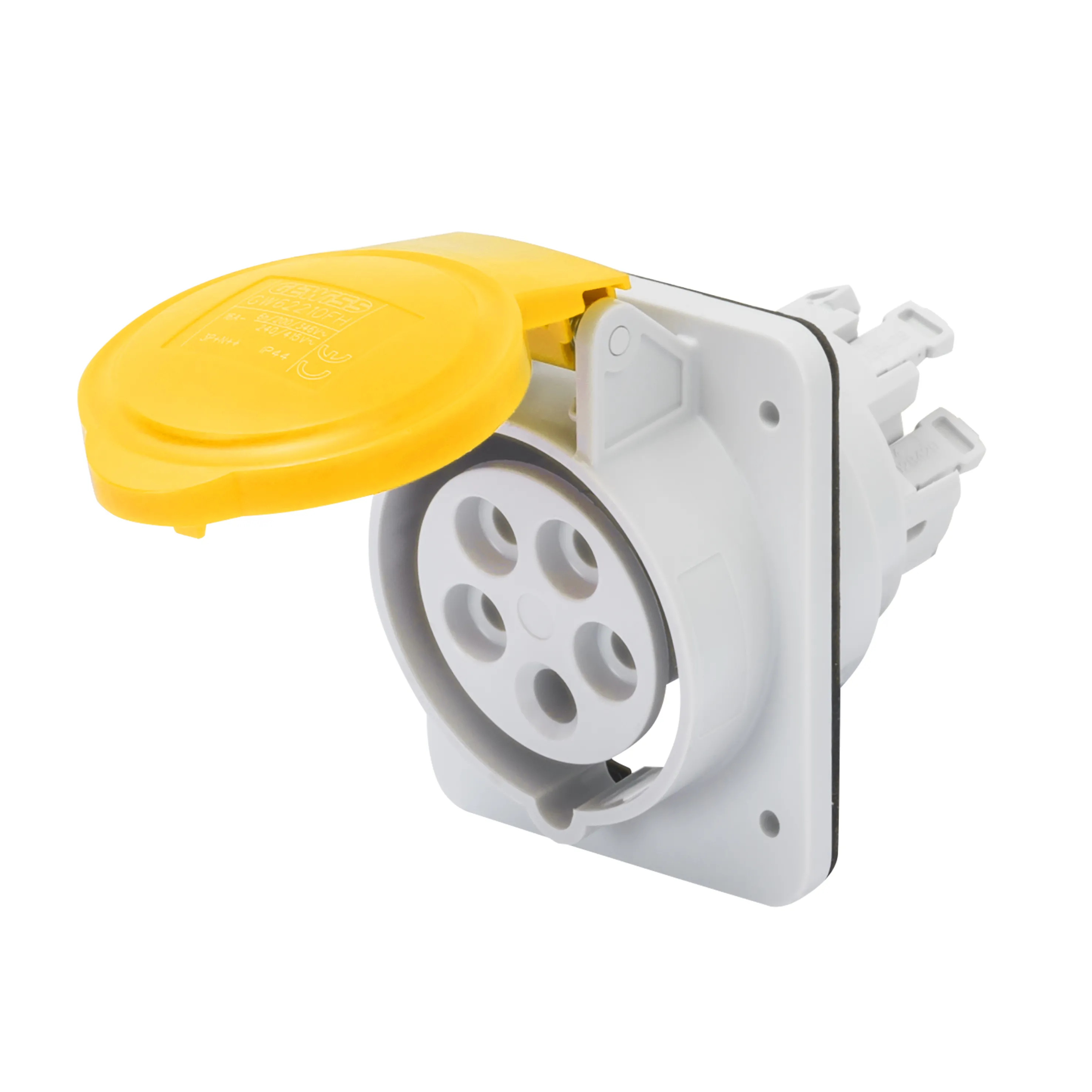 Priza Cu Montaj Incastrat In Unghi De 10° HP IP44/IP54 3P+E 16A 100-130V 50/60Hz Galben 4H Cablare Rapida Gewiss GW62202FH