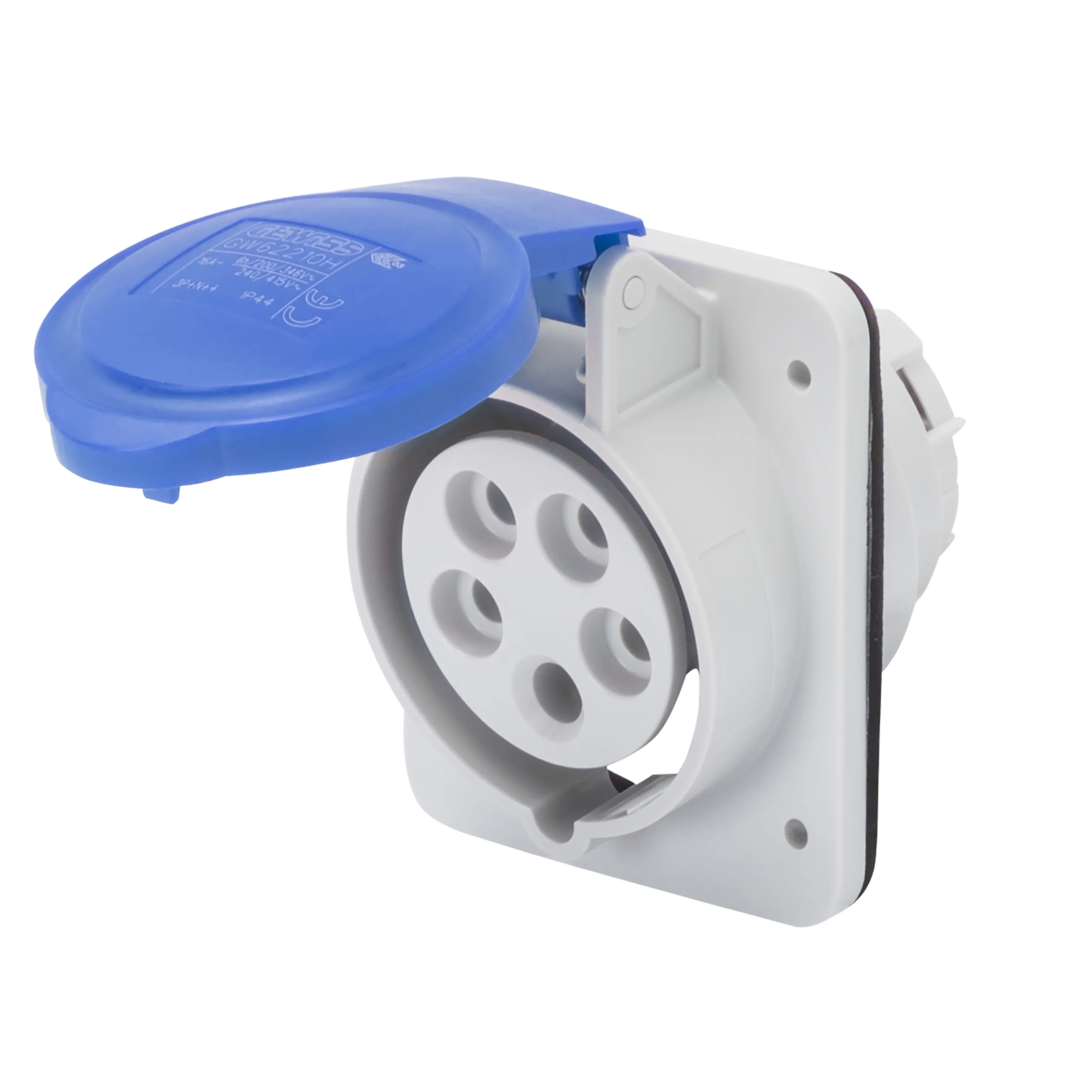 Priza Cu Montaj Incastrat In Unghi De 10° HP IP44/IP54 3P+E 32A 200-250V 50/60Hz Albastru 9H Cablaj Cu Surub Gewiss GW62217H