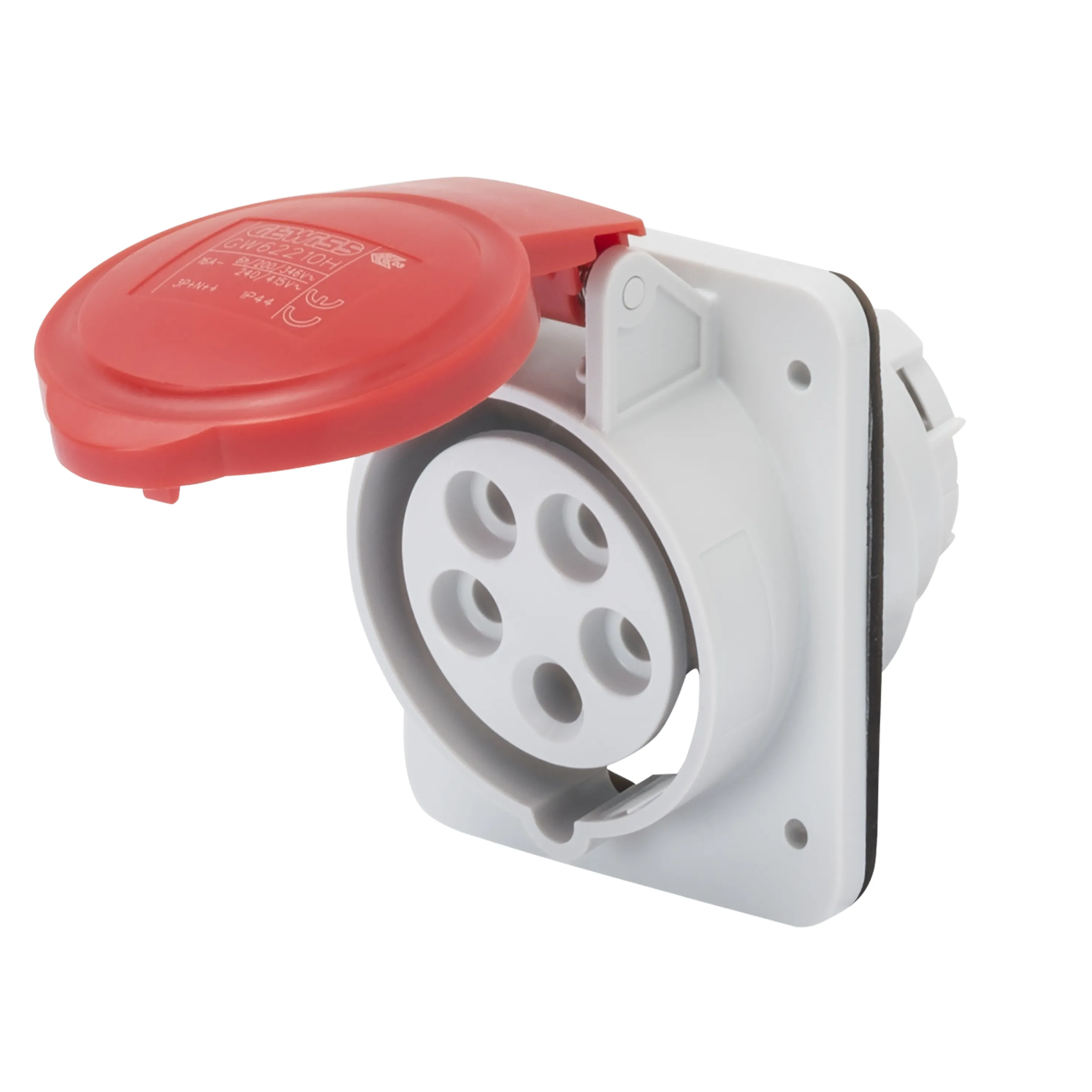 Priza Cu Montaj Incastrat In Unghi De 10° HP IP44/IP54 3P+E 32A 380-415V 50/60Hz Rosu 6H Cablaj Cu Surub Gewiss GW62220H