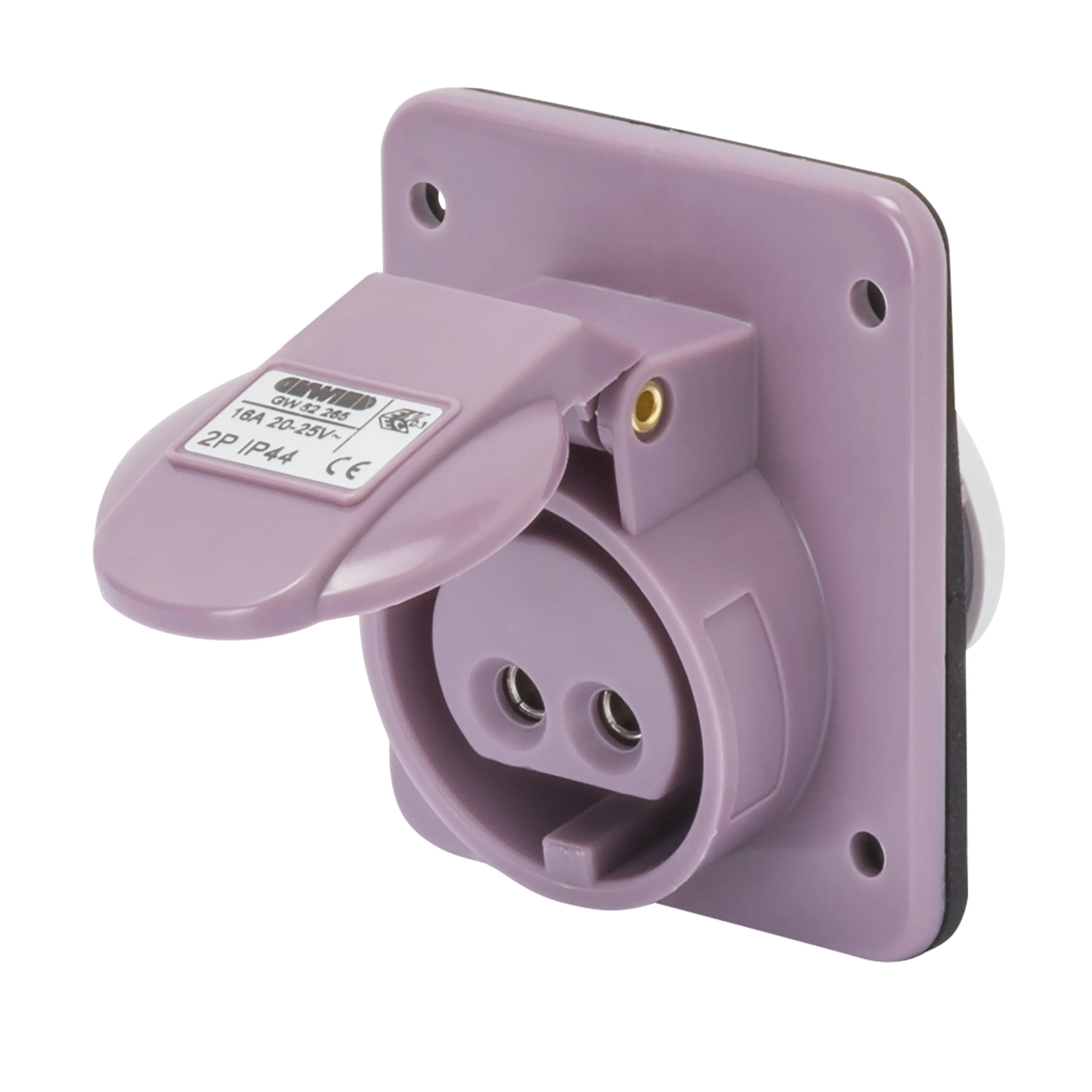 Priza cu montaj incastrat in unghi de 10° ip44 3p 16a 20-25v 50-60hz violet n.r. cablare cu surub gewiss gw62266