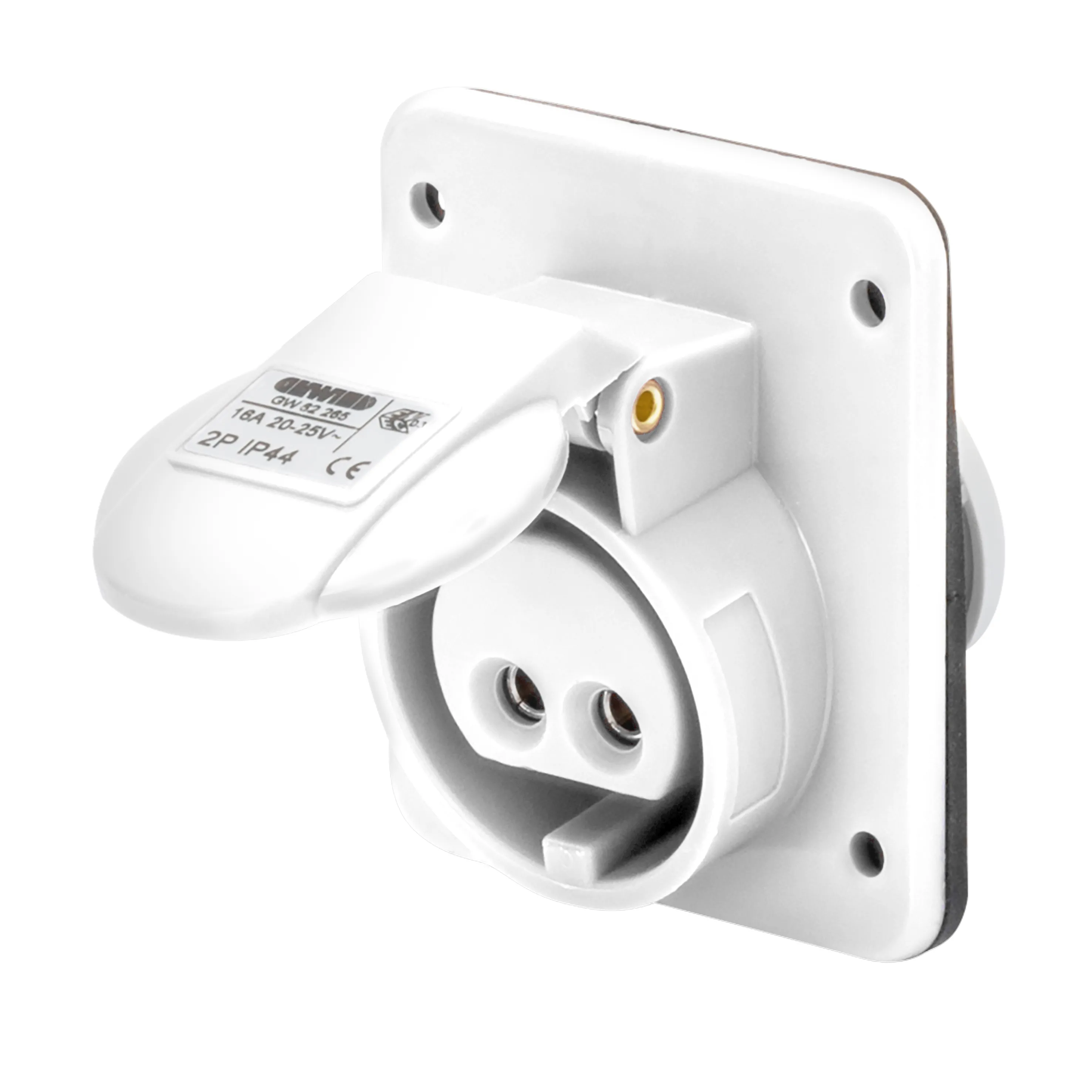Priza Cu Montaj Incastrat In Unghi De 10° IP44 3P 16A 40-50V 50-60Hz Alb 12H Cablaj Cu Surub Gewiss GW62268