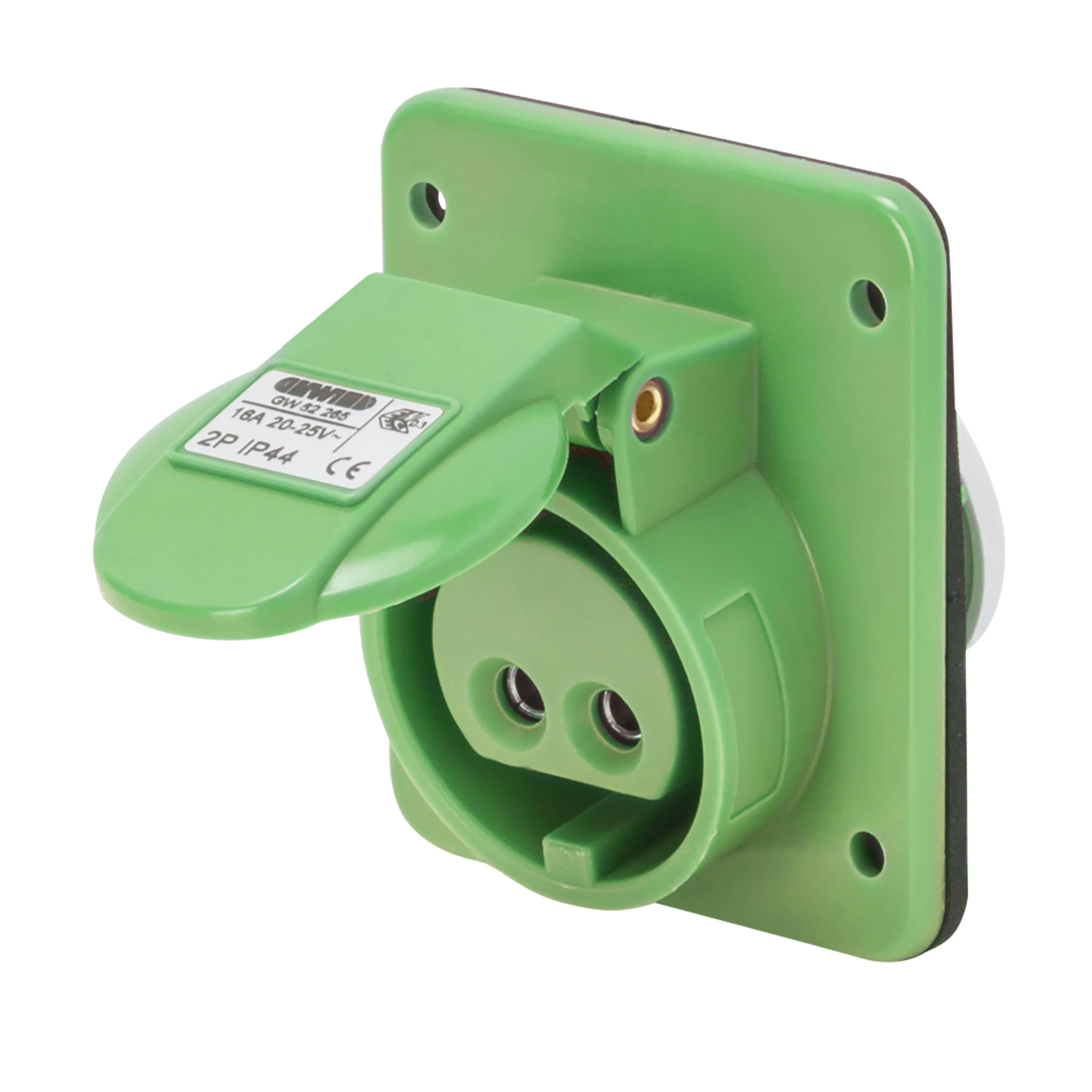 Priza Cu Montaj Incastrat In Unghi De 10° IP44 3P 16A 20-25V Si 40-50V 100-200Hz Verde 4H Cablaj Cu Surub Gewiss GW62270
