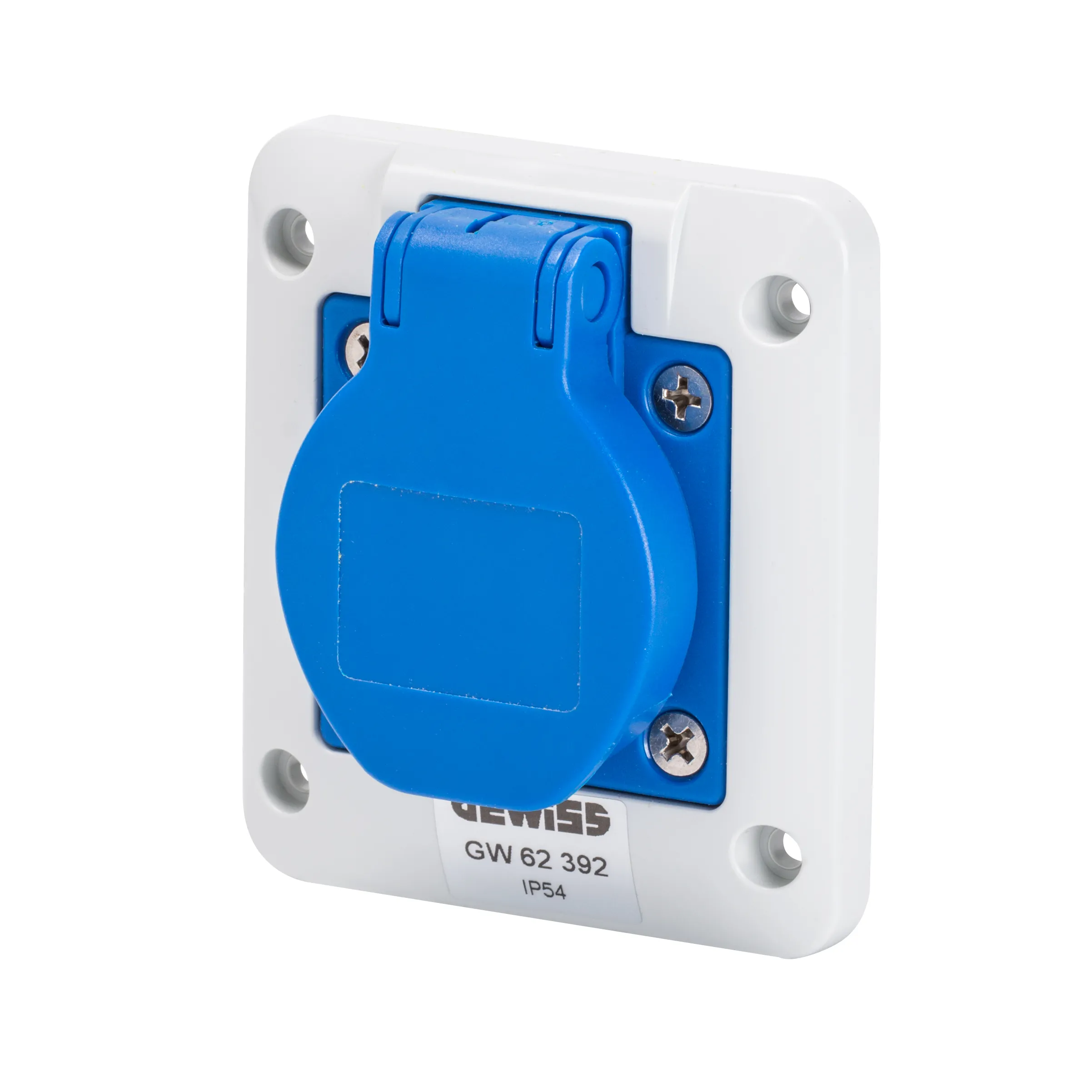 Priza cu montaj incastrat in unghi de 10° 2p+e 16a 200-250v 50/60hz 85x75 albastru cablaj cu surub gewiss gw62392