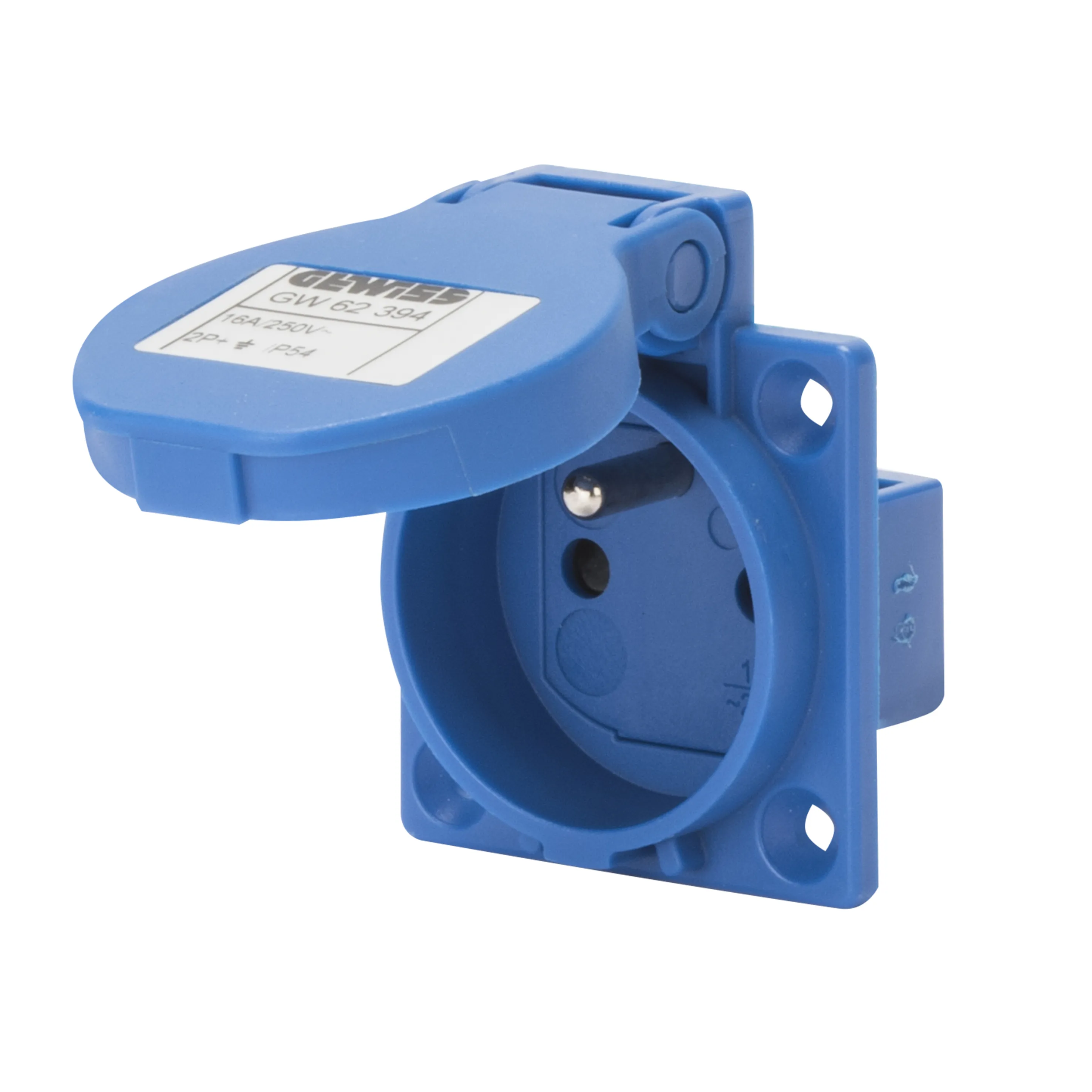 Priza Cu Montaj Incastrat In Unghi De 10° Franch Standard 2P+T 16A 230V 50/60Hz 50X50 Blu Cablaggio A Vite Gewiss GW62394