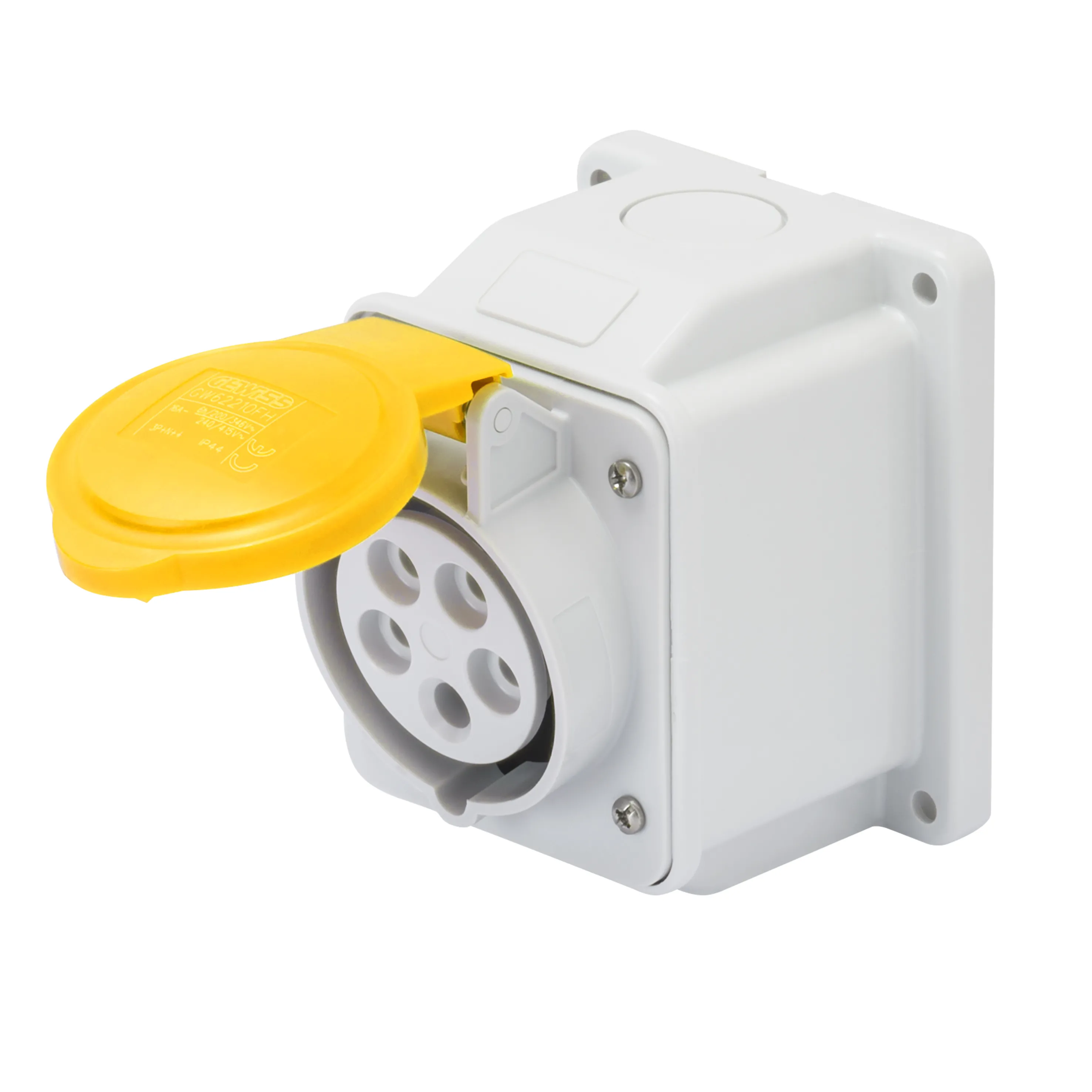 Priza cu Montaj Aparent In Unghi De 10° IP44 3P+E 16A 100-130V 50/60Hz Galben 4H Cablaj Cu Surub Gewiss GW62402