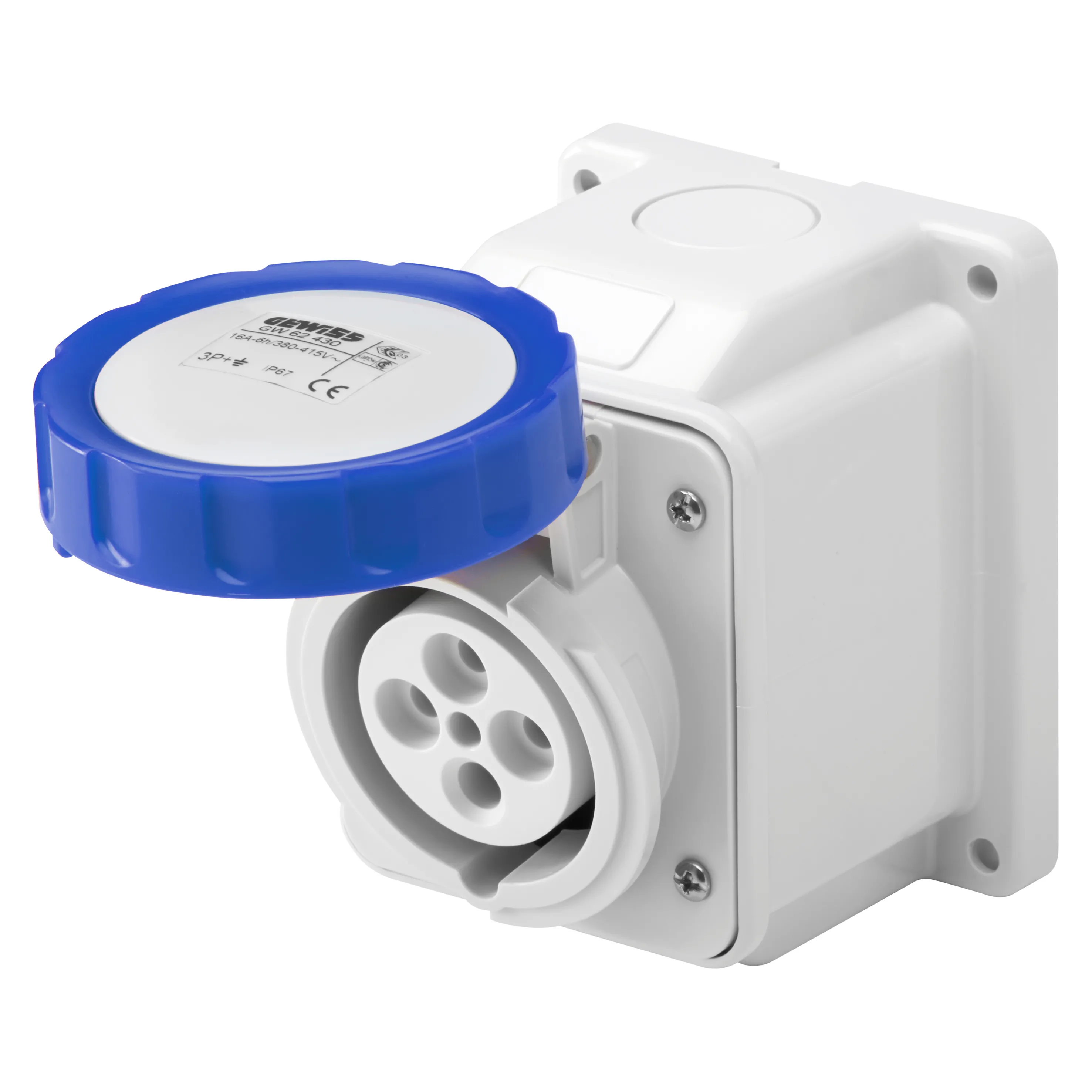 Priza cu Montaj Aparent In Unghi De 10° IP67 2P+E 16A 200-250V 50/60Hz Albastru 6H Cablaj Cu Surub Gewiss GW62426