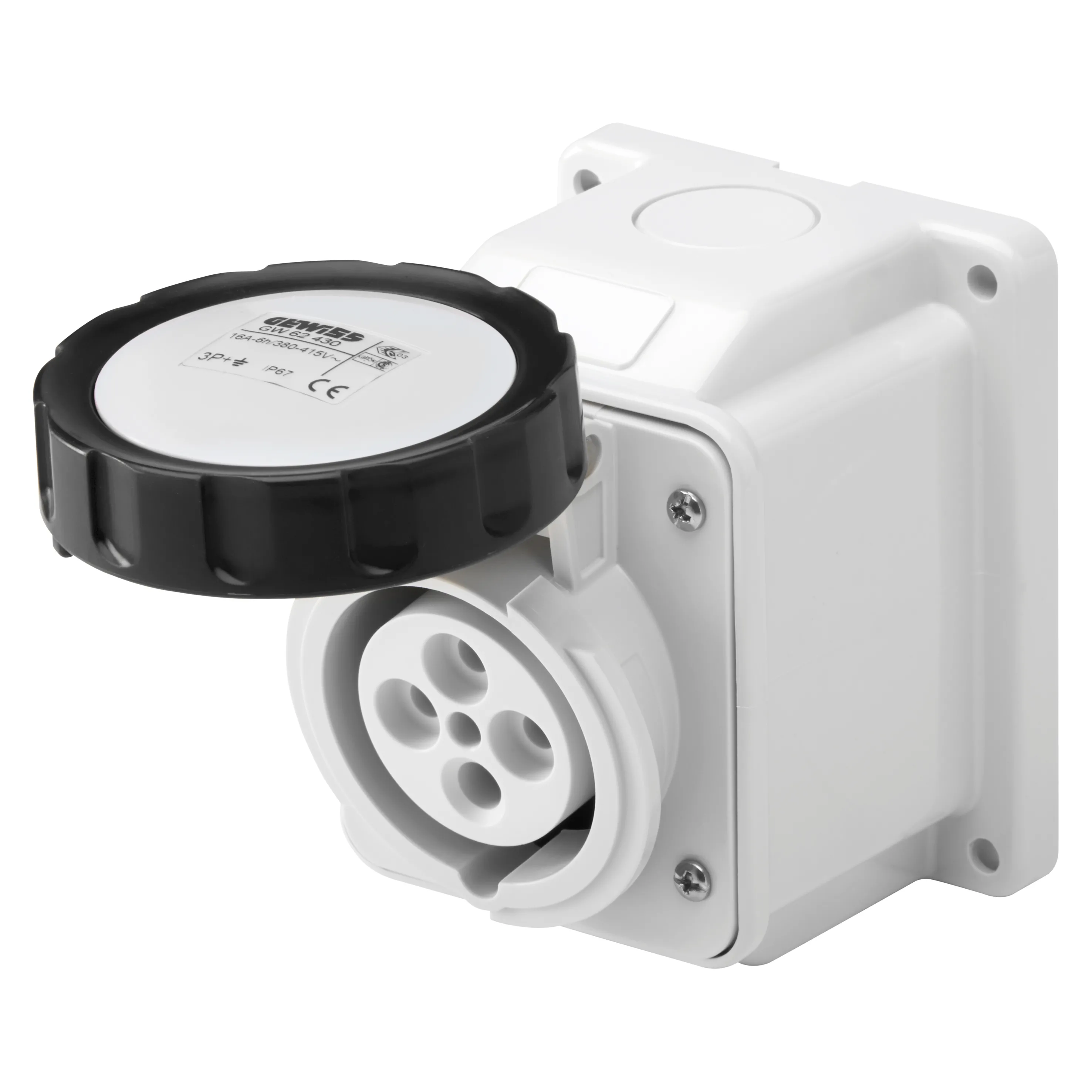Priza cu Montaj Aparent In Unghi De 10° IP67 3P+N+E 32A 480-500V 50/60Hz Negru 7H Cablaj Cu Surub Gewiss GW62444