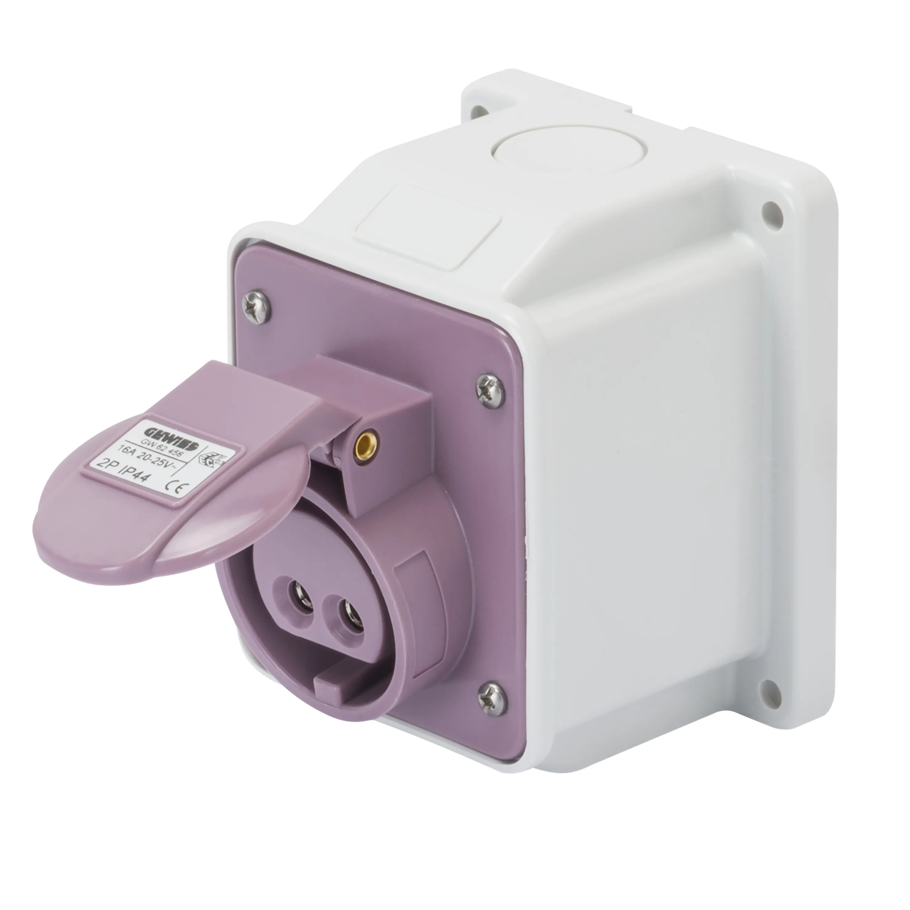 Priza cu Montaj Aparent In Unghi De 10° IP44 2P 32A 20-25V 50-60Hz Violet N.R. Cablare Cu Surub Gewiss GW62465 