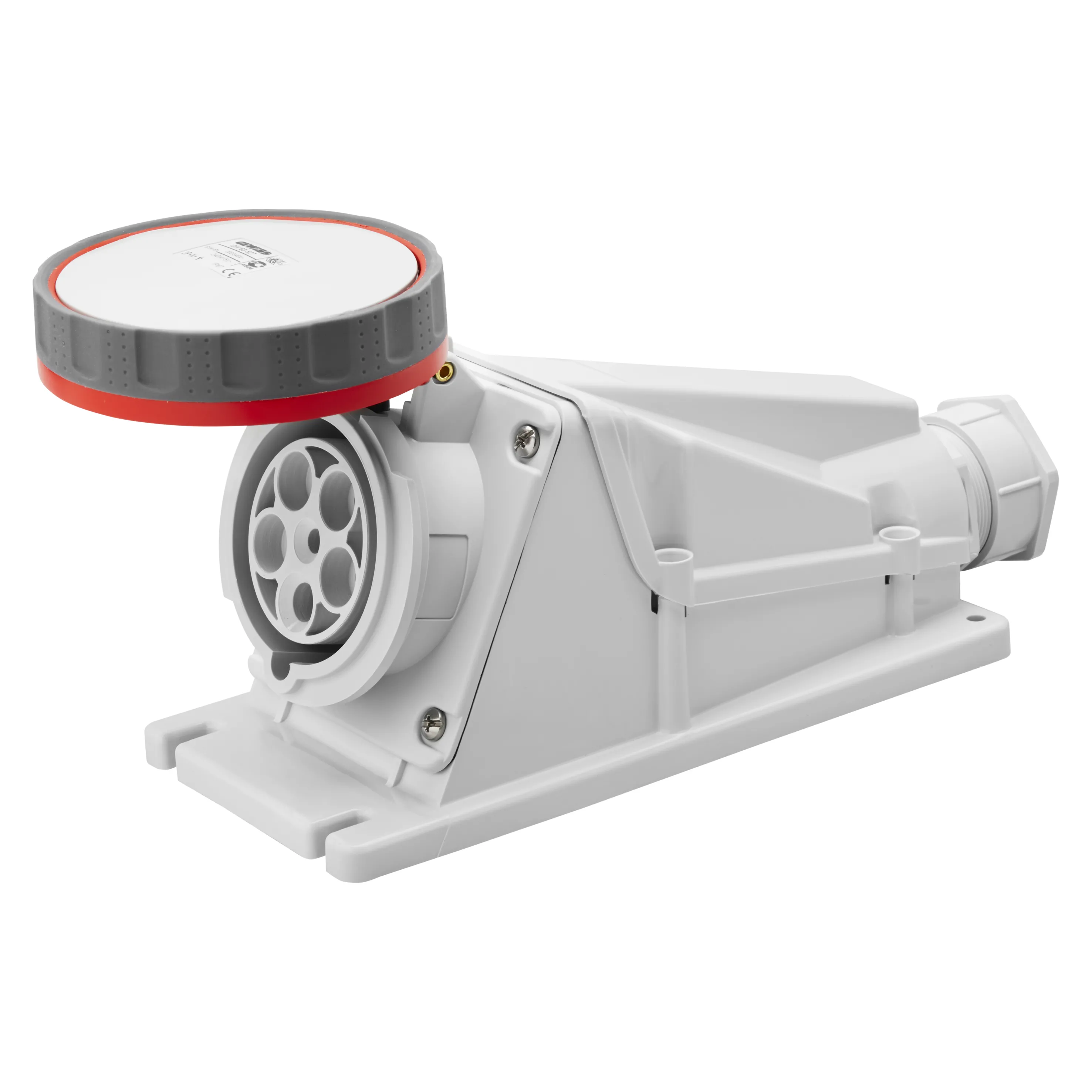 Priza cu Montaj Aparent In Unghi De 90° IP67 3P+N+E 125A 380-415V 50/60Hz Rosu 6H Cablaj Cu Surub Gewiss GW62535