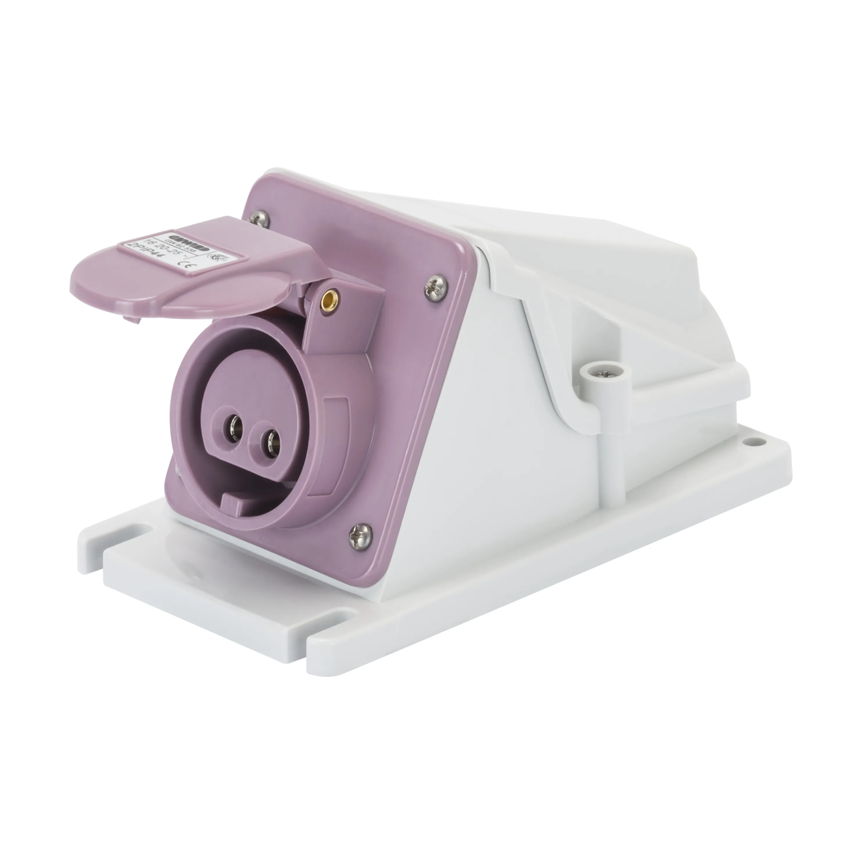 Priza cu Montaj Aparent In Unghi De 90° IP44 2P 32A 20-25V 50-60Hz Violet N.R. Cablare Cu Surub Gewiss GW62547 