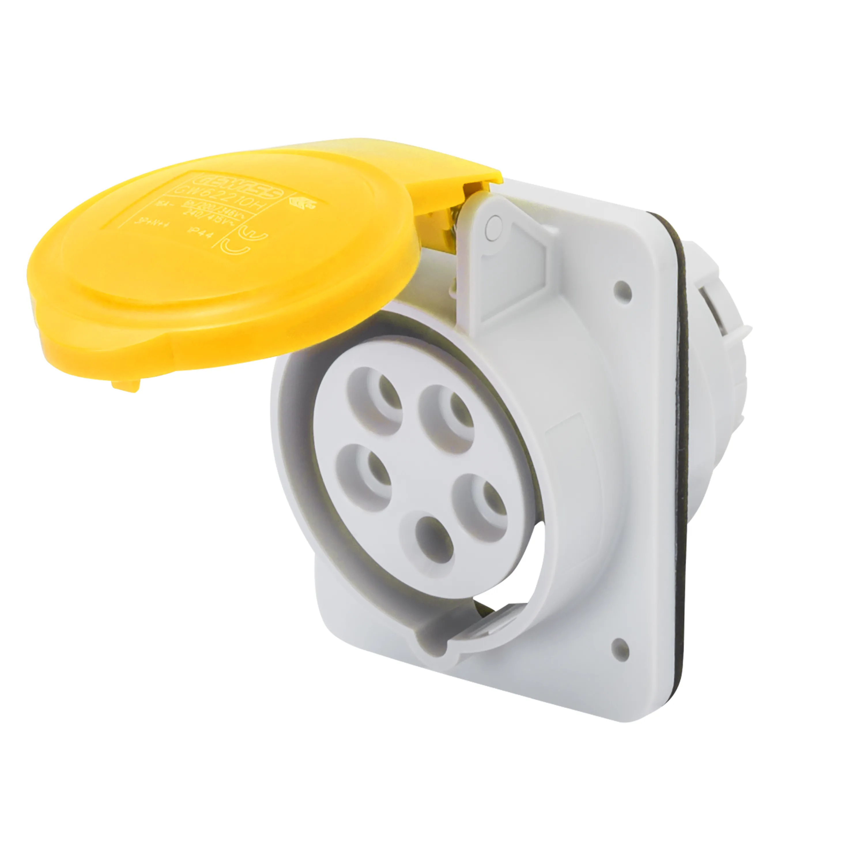 Priza Cu Montaj Incastrat In Unghi De 10° HP IP44/IP54 3P+N+E 16A 100-130V 50/60Hz Galben 4H Cablaj Cu Surub Gewiss GW62203H