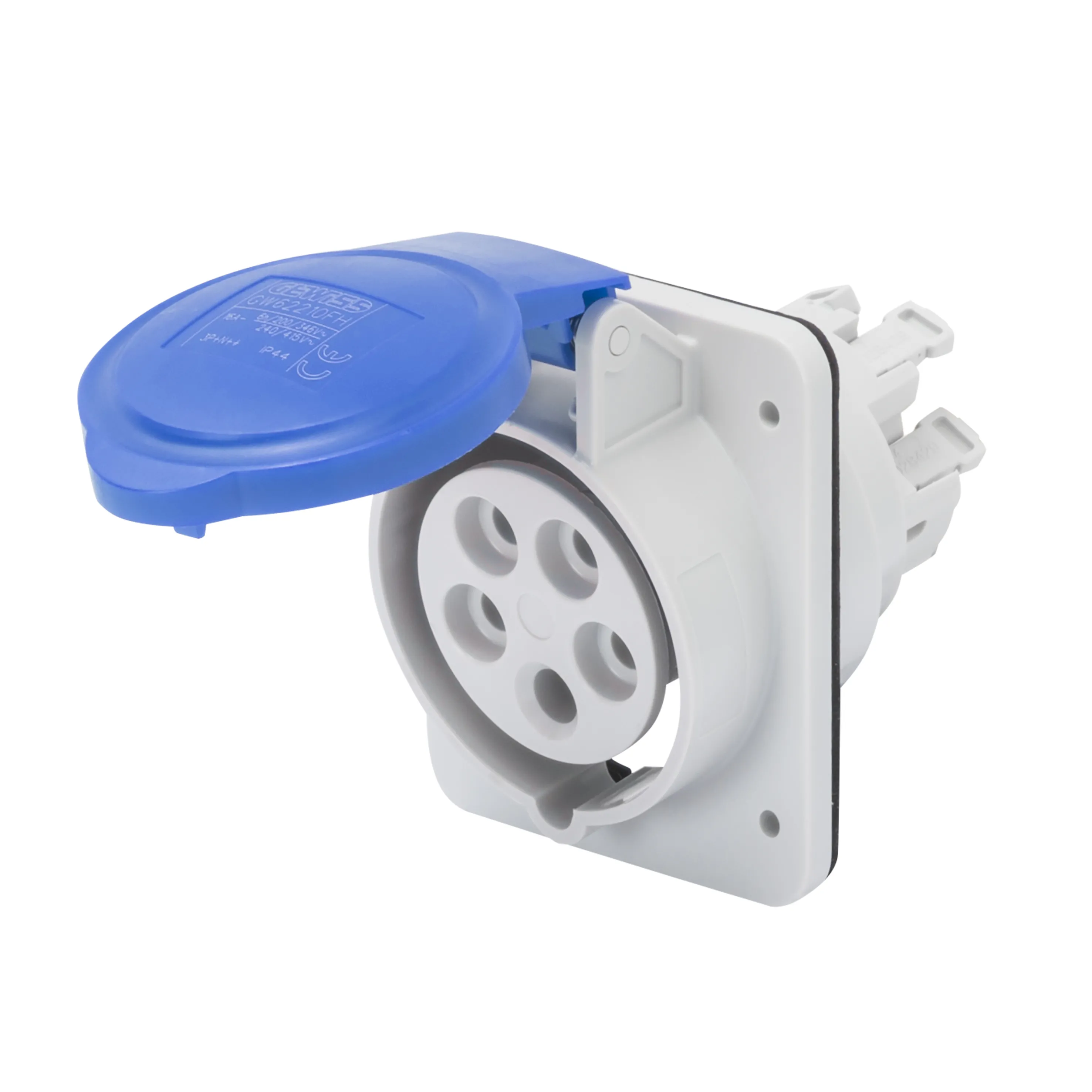 Priza Cu Montaj Incastrat In Unghi De 10° HP IP44/IP54 3P+N+E 32A 200-250V 50/60Hz Albastru 9H Cablare Rapida Gewiss GW62218FH