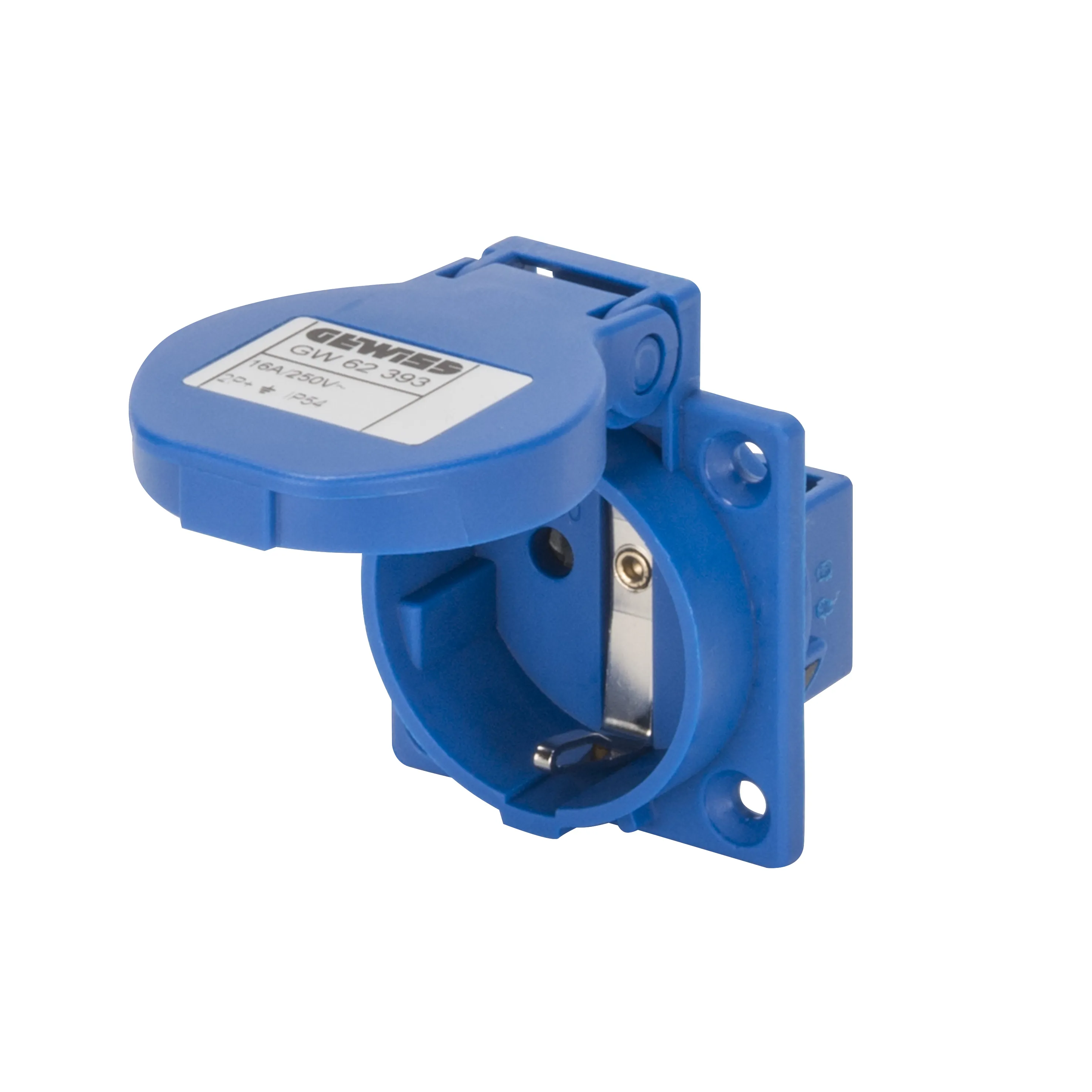 Priza Cu Montaj Incastrat In Unghi De 10° Standard German 2P+E 16A 230V 50/60Hz 50X50 Albastru Cablaj Cu Surub Gewiss GW62393