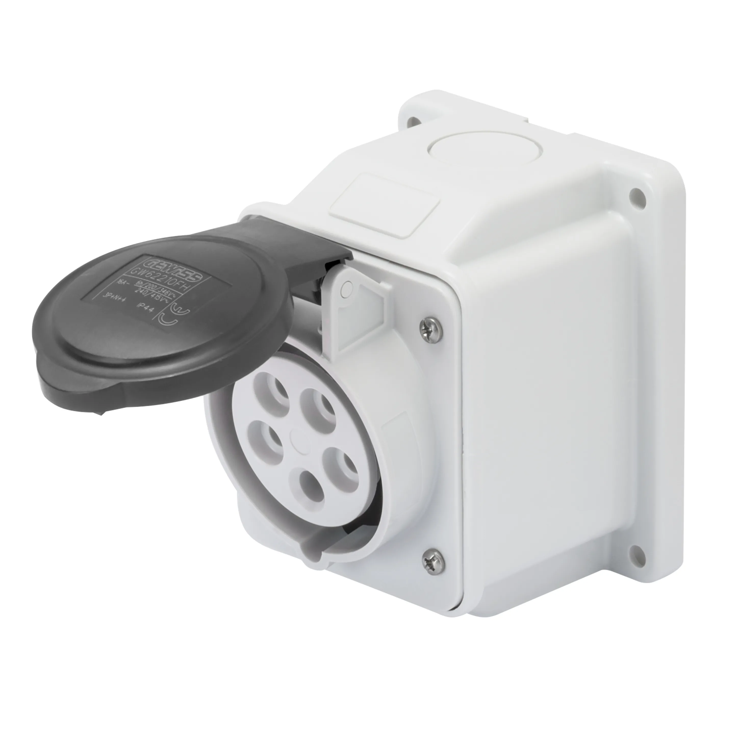 Priza cu Montaj Aparent In Unghi De 10° IP44 3P+N+E 16A 480-500V 50/60Hz Negru 7H Cablaj Cu Surub Gewiss GW62411