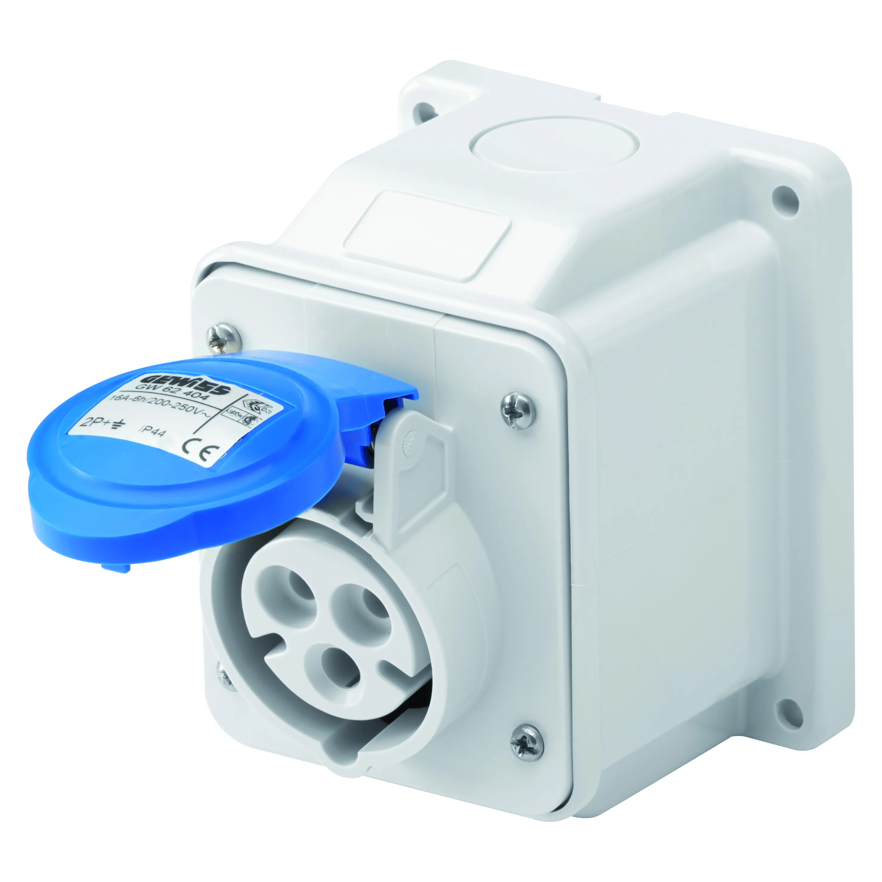 Priza cu Montaj Aparent In Unghi De 10° IP44 2P+E 32A 200-250V 50/60Hz Albastru 6H Cablaj Cu Surub Gewiss GW62415