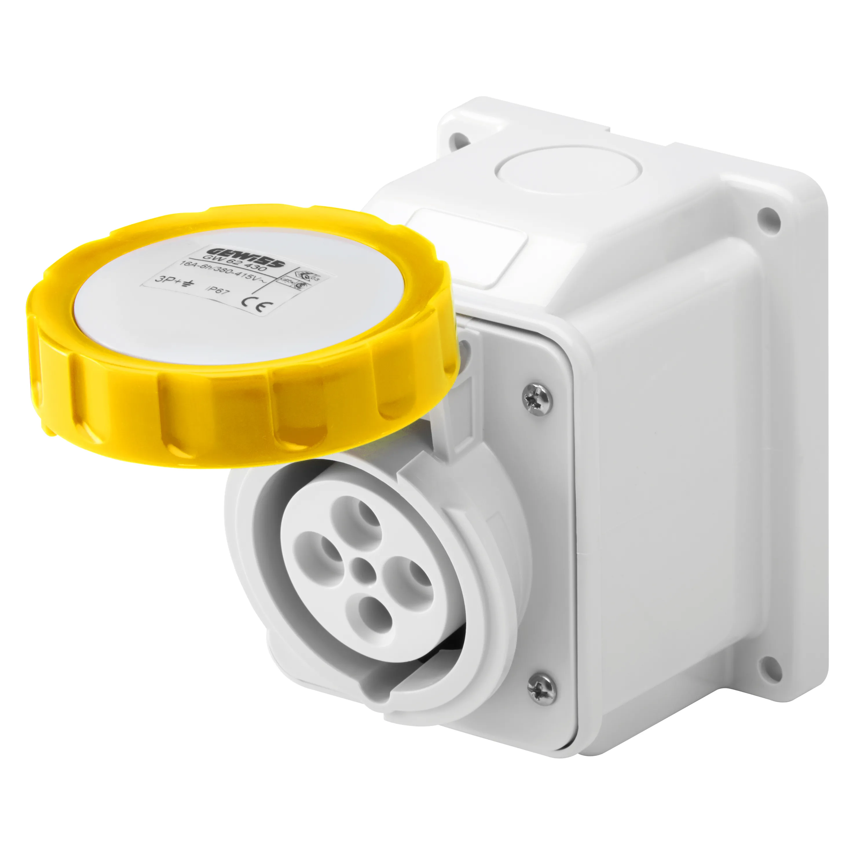Priza cu Montaj Aparent In Unghi De 10° IP67 2P+E 16A 100-130V 50/60Hz Galben 4H Cablaj Cu Surub Gewiss GW62423