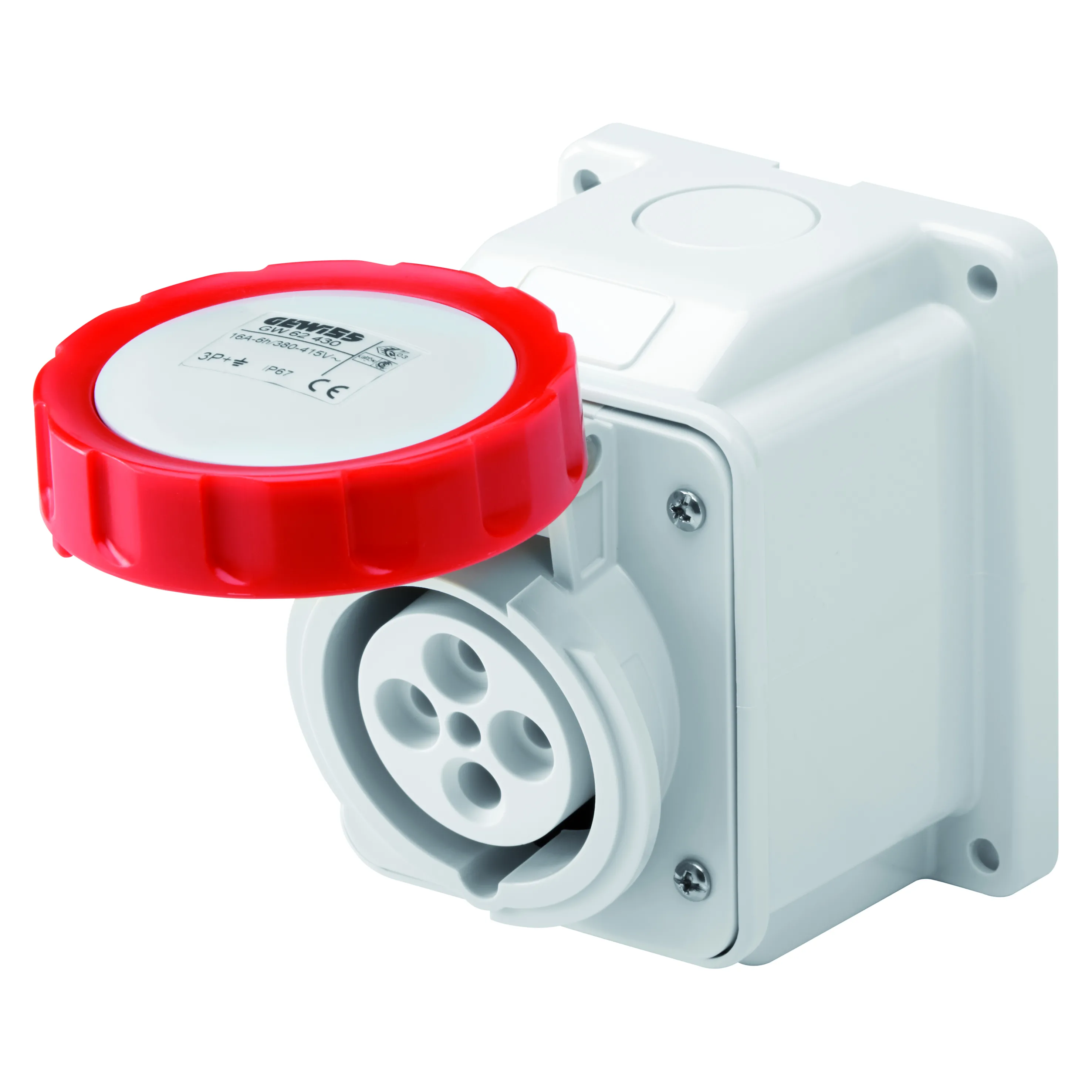 Priza cu Montaj Aparent In Unghi De 10° IP67 3P+E 32A 380-415V 50/60Hz Rosu 6H Cablaj Cu Surub Gewiss GW62441