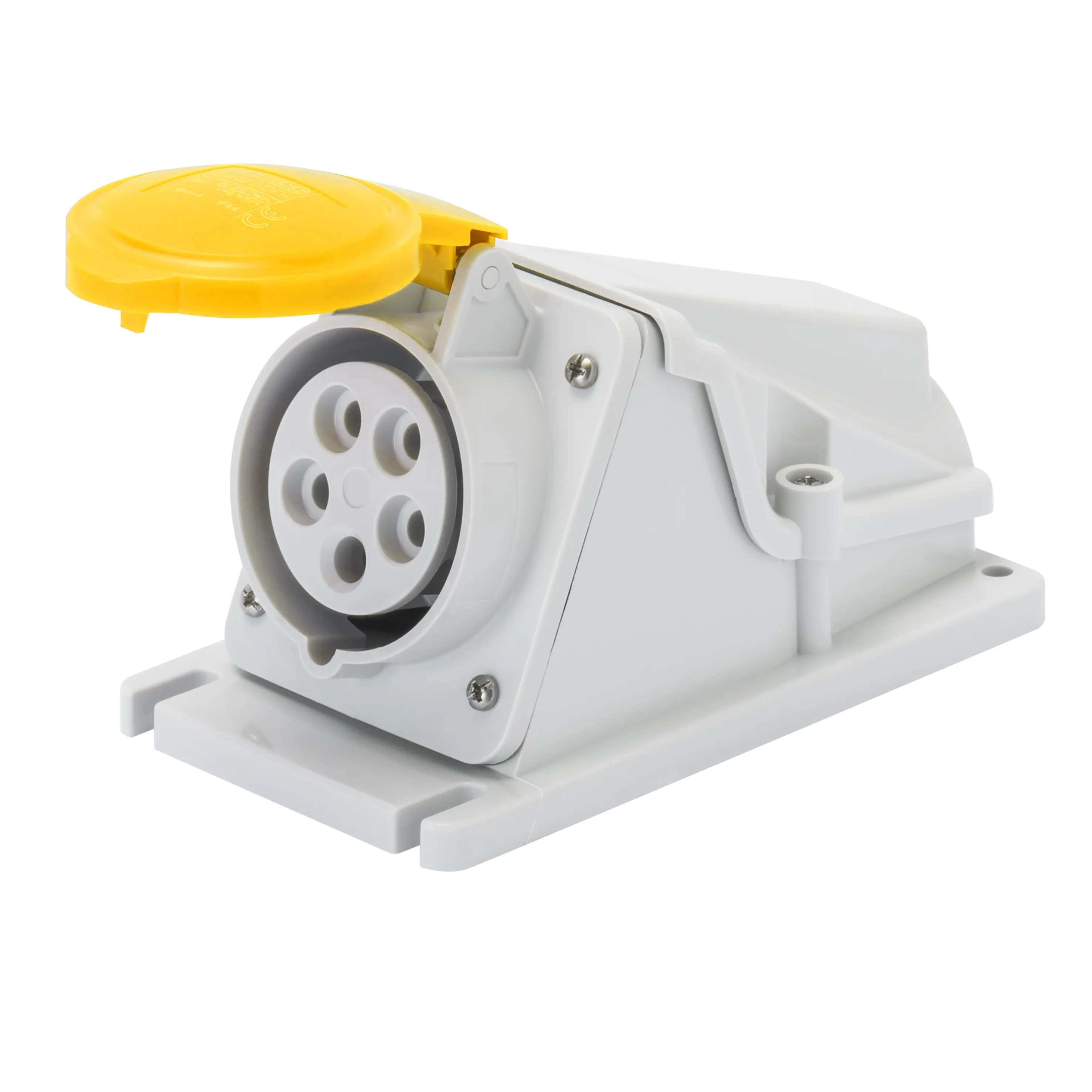 Priza cu Montaj Aparent In Unghi De 90° IP44 3P+E 32A 100-130V 50/60Hz Galben 4H Cablaj Cu Surub Gewiss GW62486