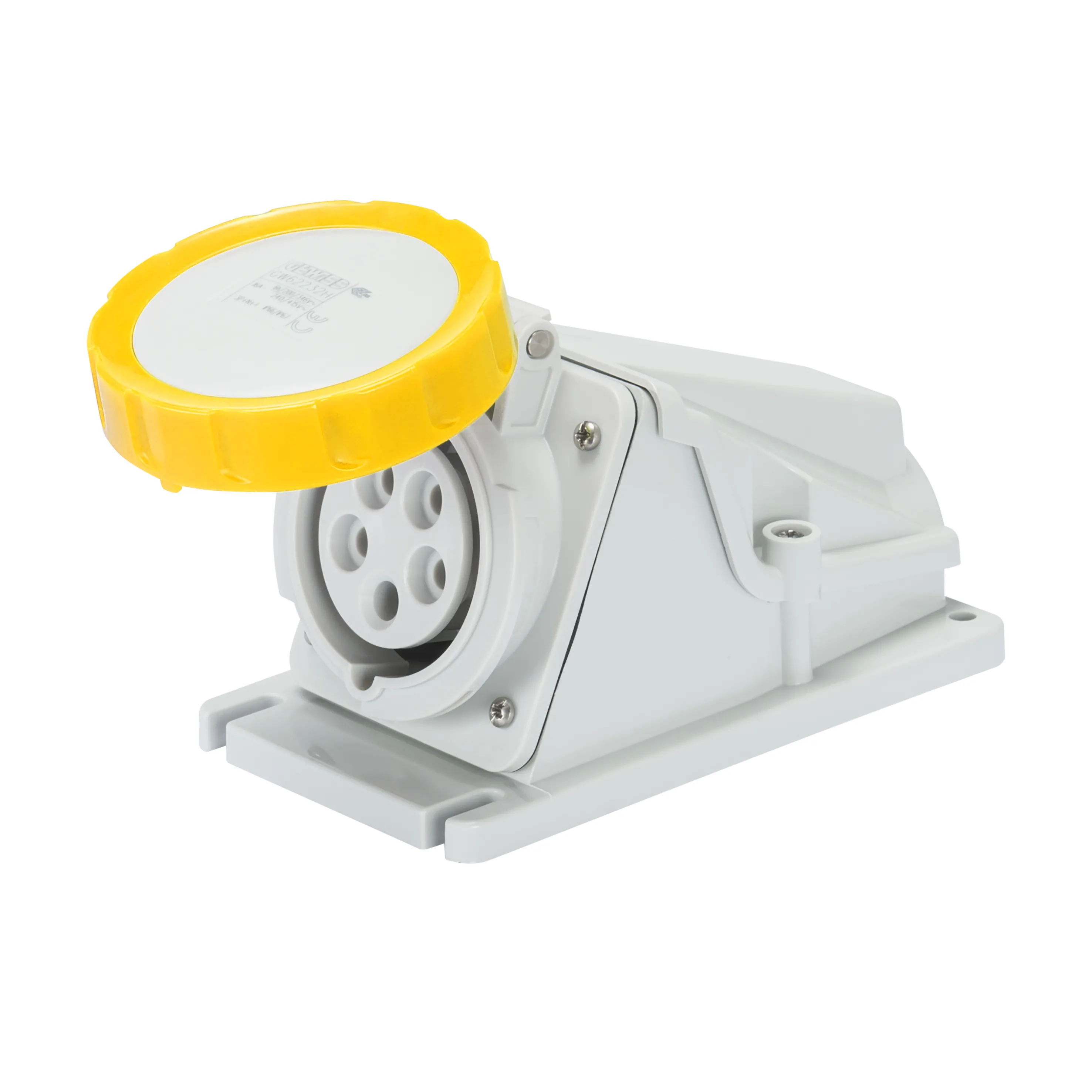 Priza cu Montaj Aparent In Unghi De 90° IP67 2P+E 16A 100-130V 50/60Hz Galben 4H Cablaj Cu Surub Gewiss GW62496