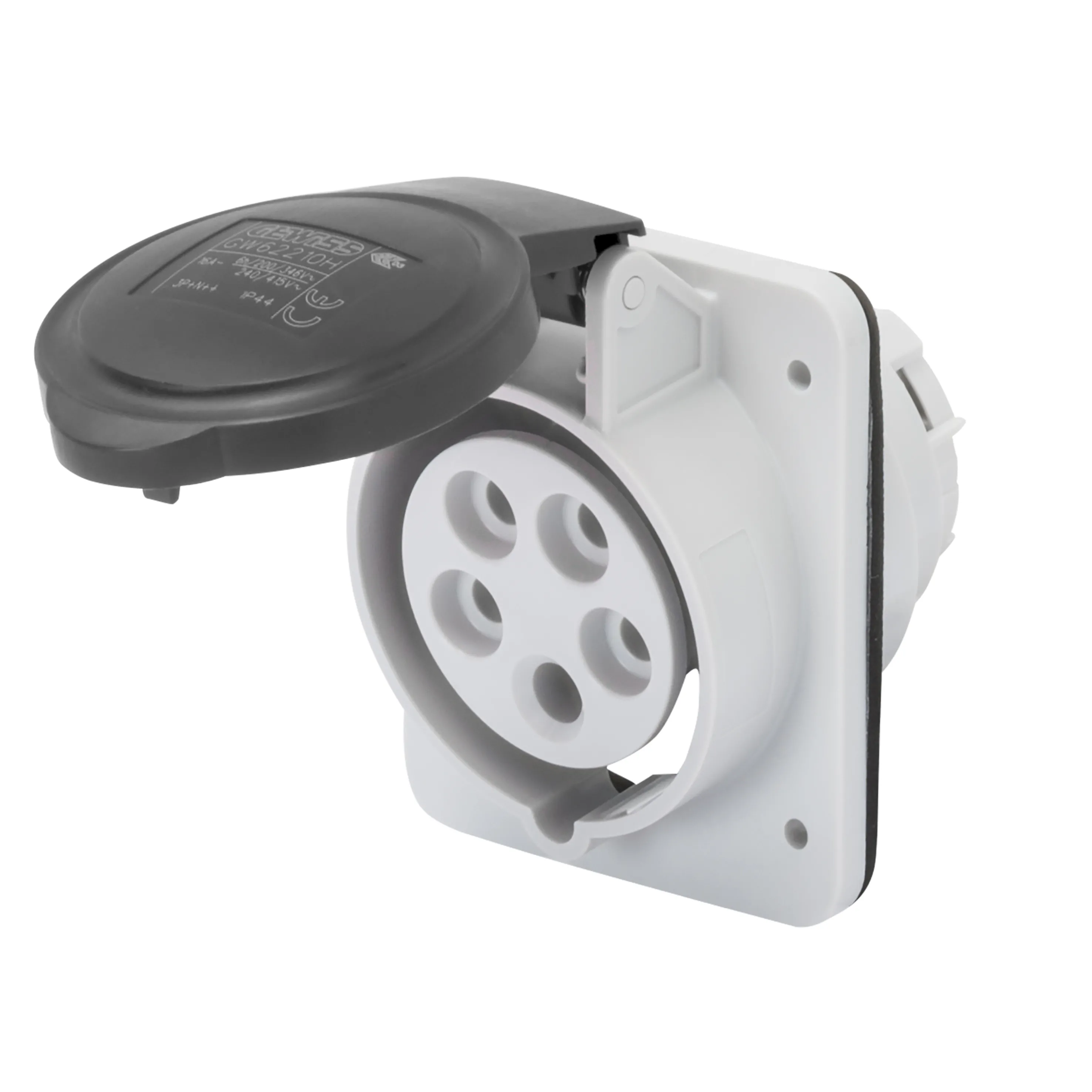 Priza Cu Montaj Incastrat In Unghi De 10° HP IP44/IP54 3P+E 32A 600-690V 50/60Hz Negru 5H Cablaj Cu Surub Gewiss GW62819H
