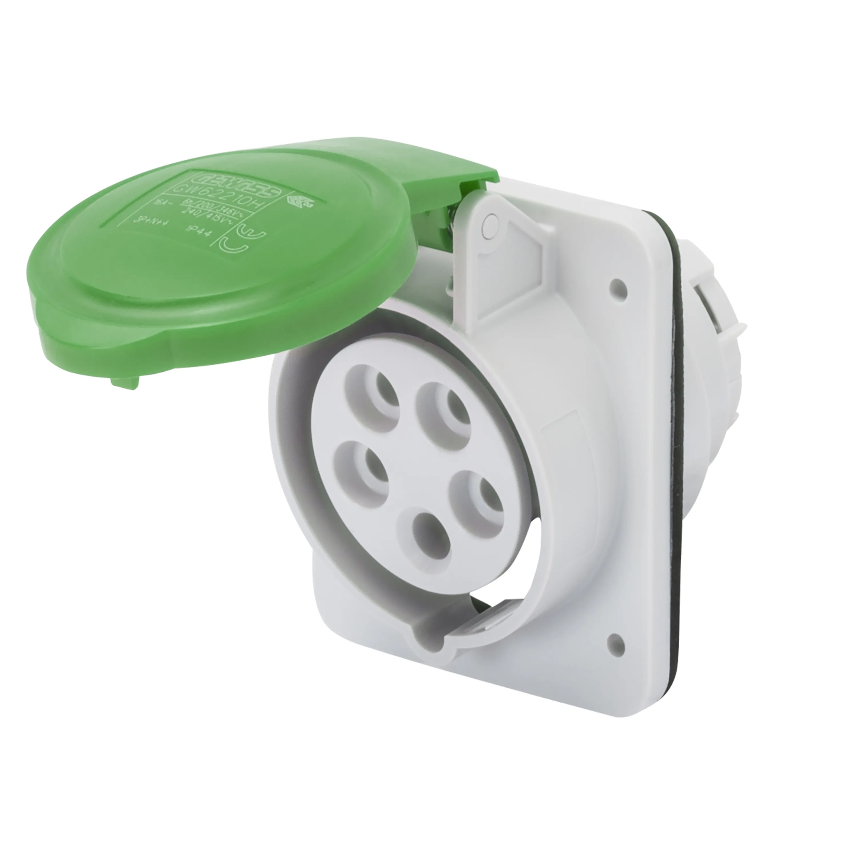 Priza Cu Montaj Incastrat In Unghi De 10° HP IP44/IP54 3P+N+E 16A >50V 100-300Hz Verde 10H Cablaj Cu Surub Gewiss GW62806H