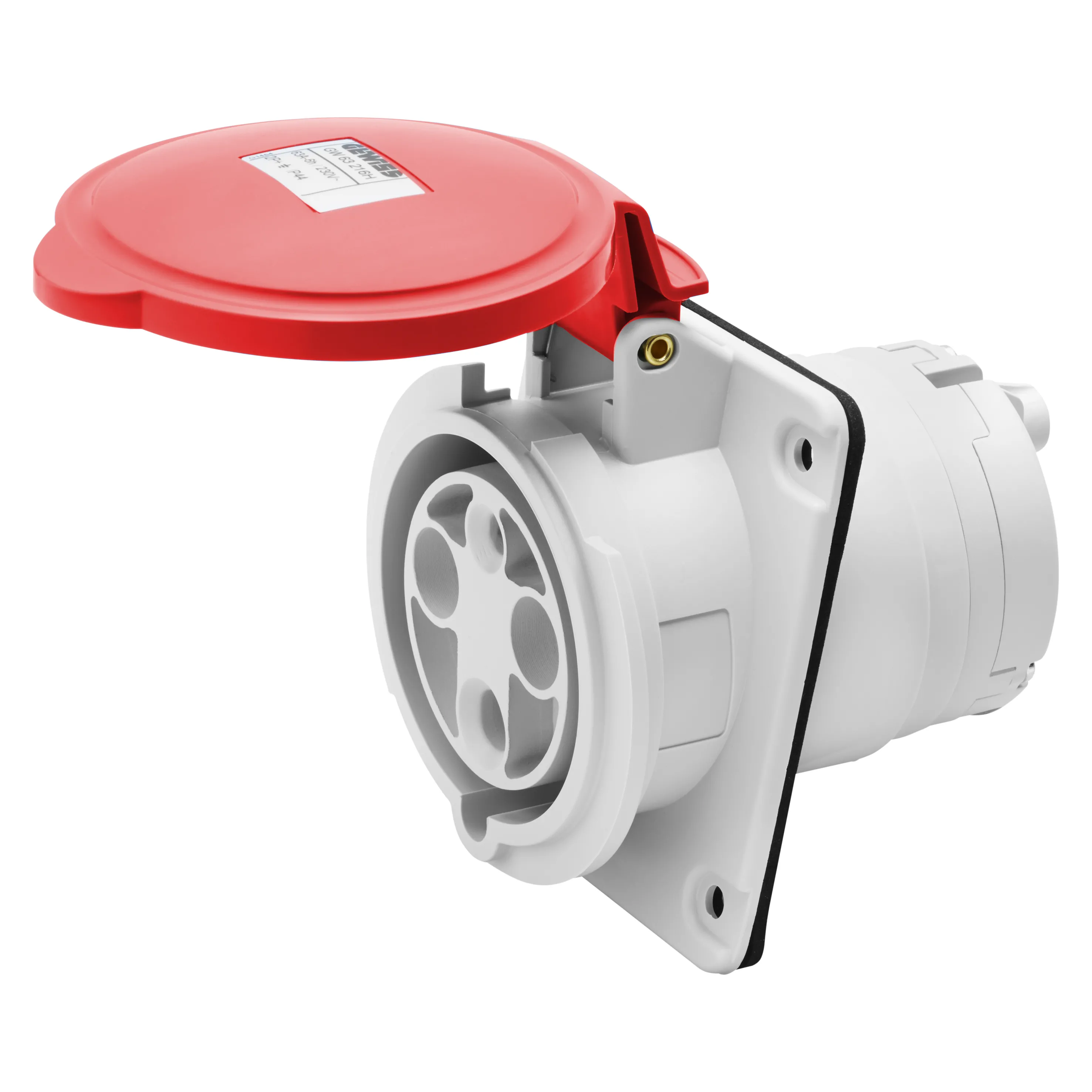 Priza Cu Montaj Incastrat In Unghi De 10° HP IP44/IP54 3P+N+E 63A 346-415V 50/60Hz Rosu 6H Terminal Manta Gewiss GW63221H
