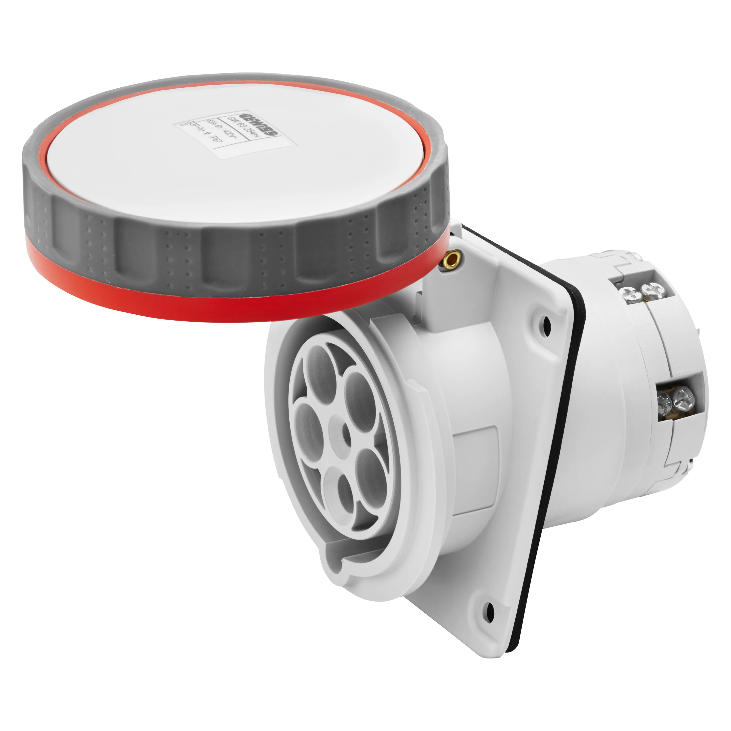 Priza Cu Montaj Incastrat In Unghi De 10° HP IP66/IP67 3P+N+E 63A 346-415V 50/60Hz Rosu 6H Contact Pilot Terminal Manta Gewiss GW63254PH