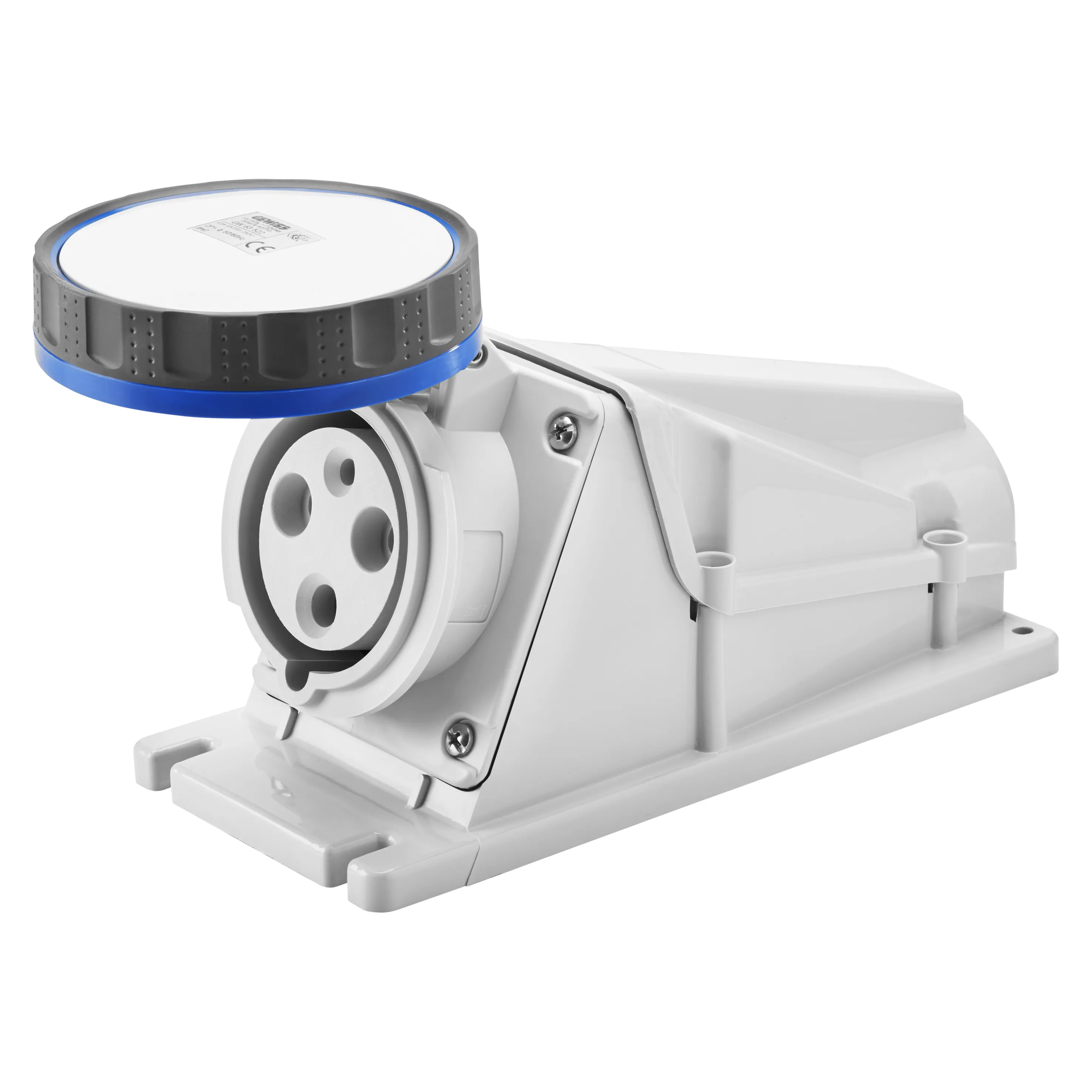 Priza cu Montaj Aparent In Unghi De 90° IP67 2P+E 63A 200-250V 50/60Hz Albastru 6H Cablaj Cu Surub Gewiss GW63522