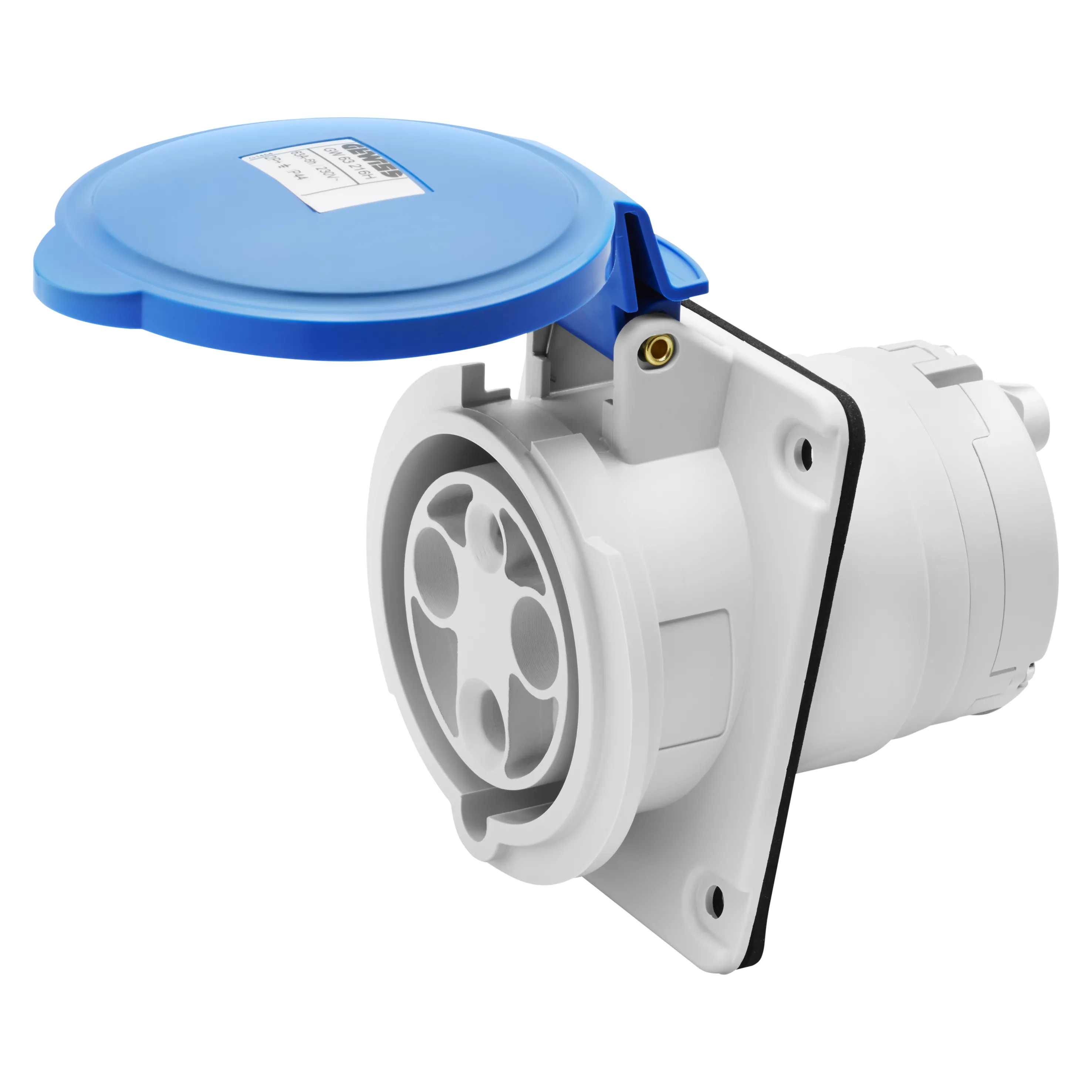 Priza Cu Montaj Incastrat In Unghi De 10° HP IP44/IP54 3P+N+E 63A 200-250V 50/60Hz Albastru 9H Terminal Manta Gewiss GW63218H
