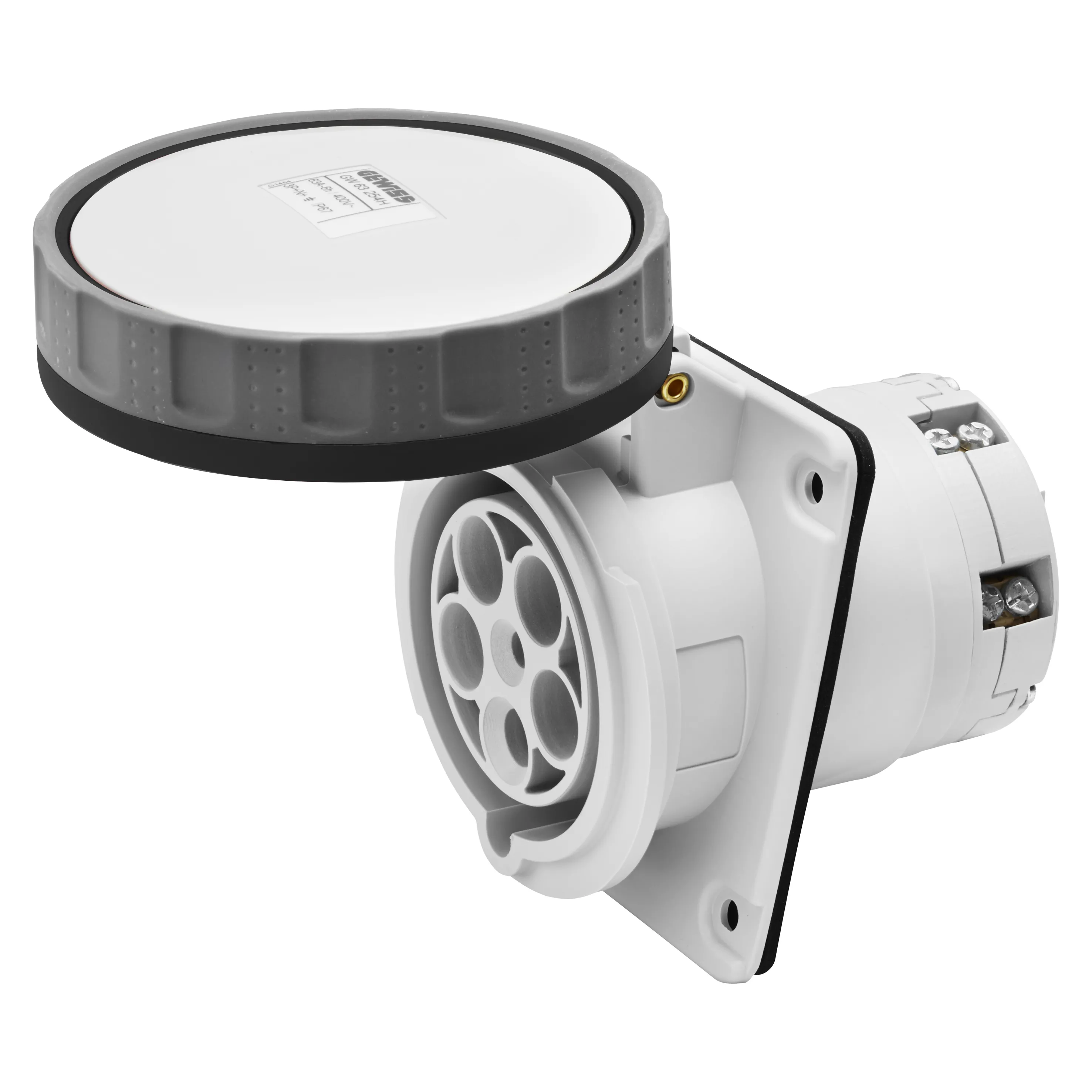 Priza Cu Montaj Incastrat In Unghi De 10° HP IP66/IP67 3P+E 63A 480-500V 50/60Hz Negru 7H Terminal Manta Gewiss GW63255H