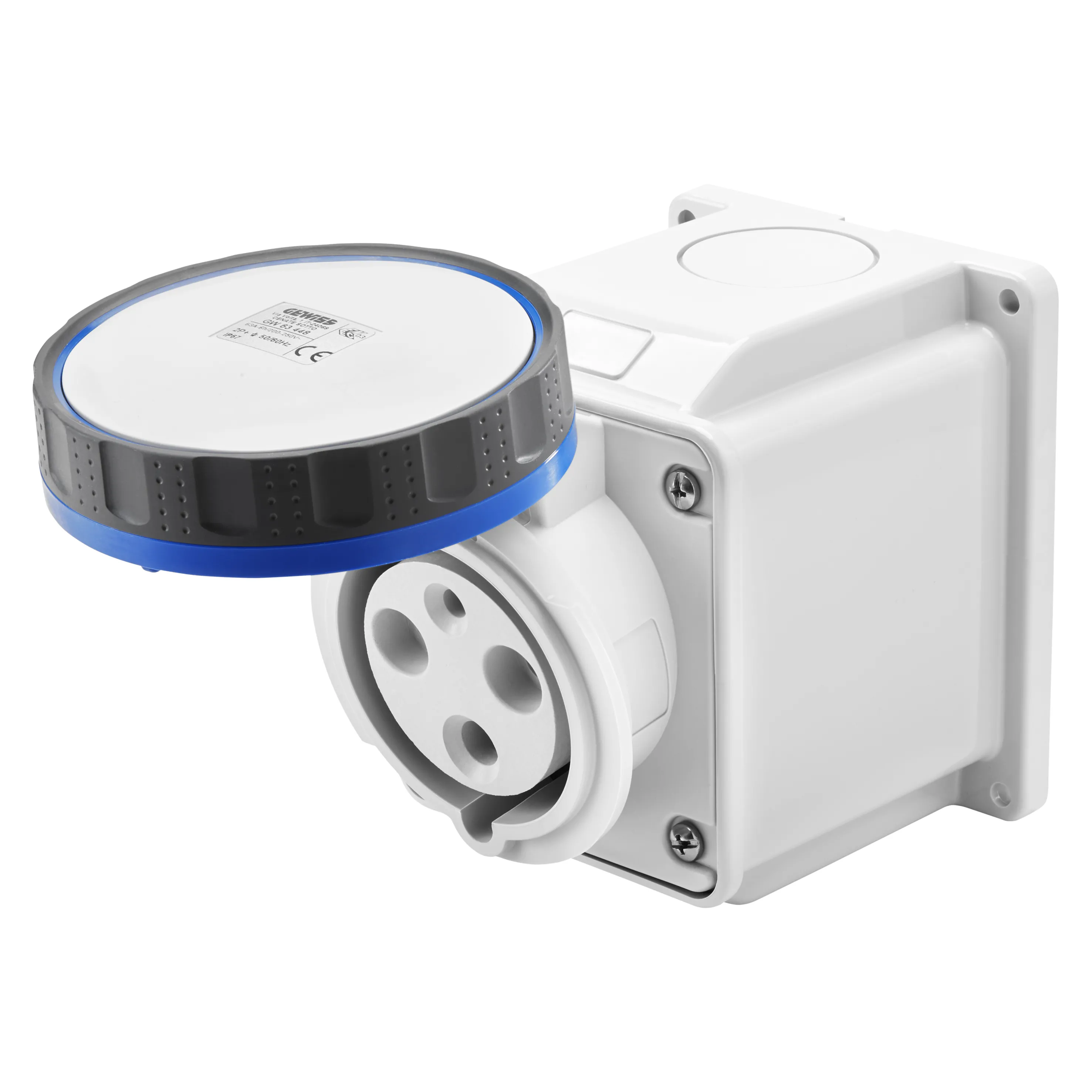 Priza cu Montaj Aparent In Unghi De 10° IP67 2P+E 63A 200-250V 50/60Hz Albastru 6H Cablaj Cu Surub Gewiss GW63448 