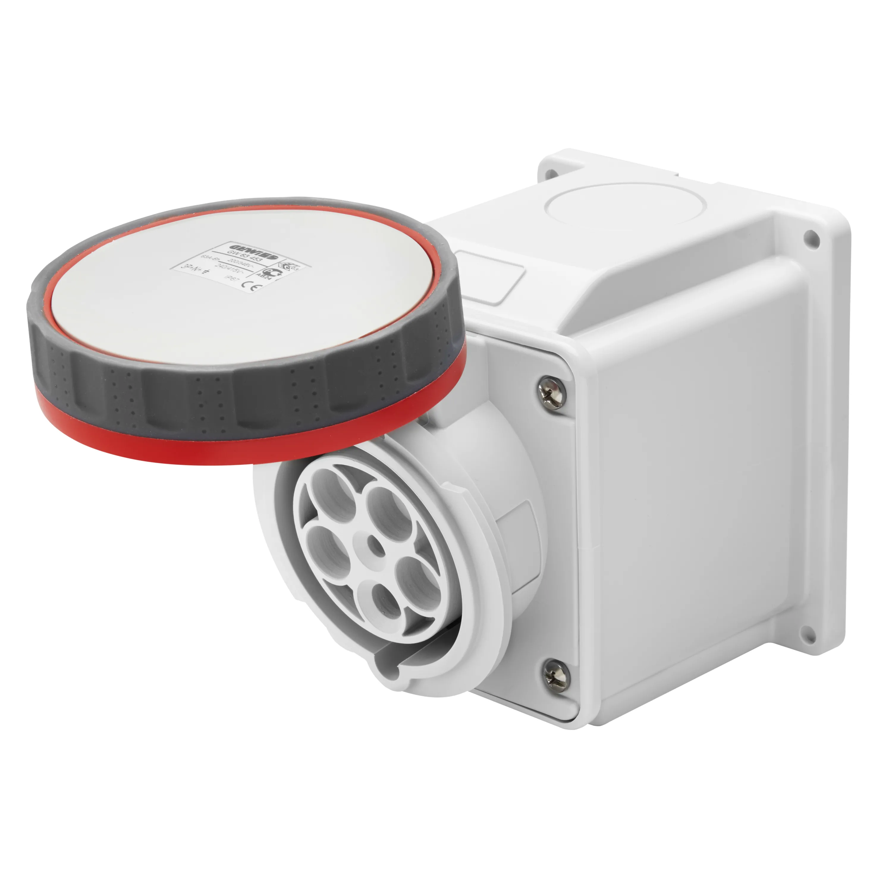 Priza cu montaj aparent in unghi de 10° ip67 3p+e 63a 380-415v 50/60hz rosu 6h cablaj cu surub gewiss gw63452