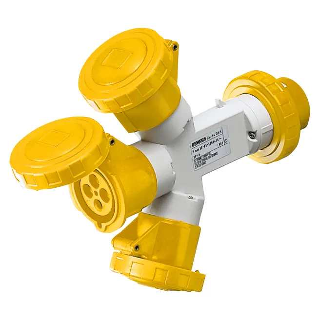 MultIPle Iesiri Socket-Couplers 3 IP67 Fisa 16A 2 Prize 3P+E 110V 50/60Hz Galben 4H Gewiss GW64023