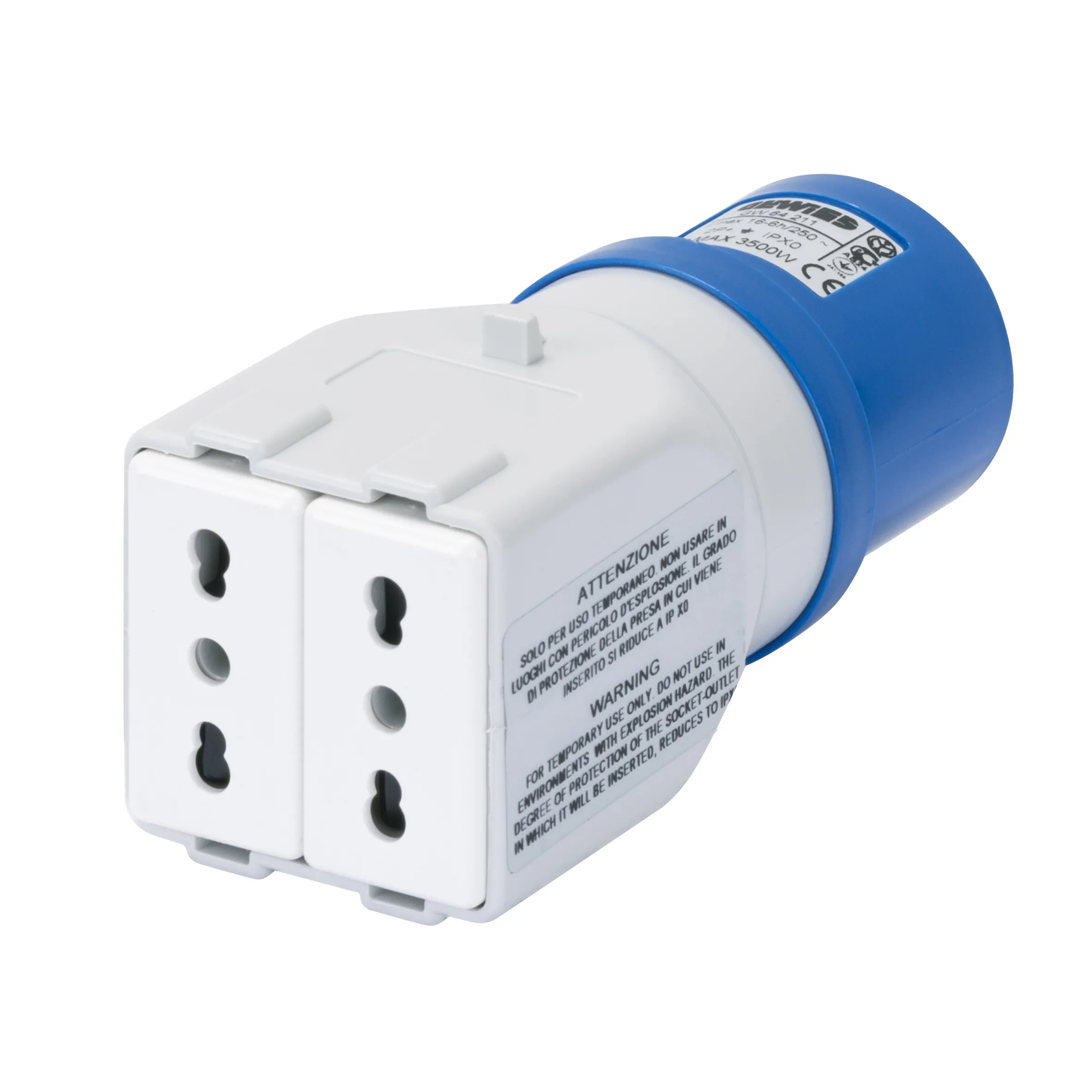 Adaptor Sistem De La IP44 Industrial La IP44 Casnic Priza 2P+E 16A 230V Ac 50/60Hz 2 Prize 2P+E 10/16A Dual Amp (P17/11) Gewiss GW64211 