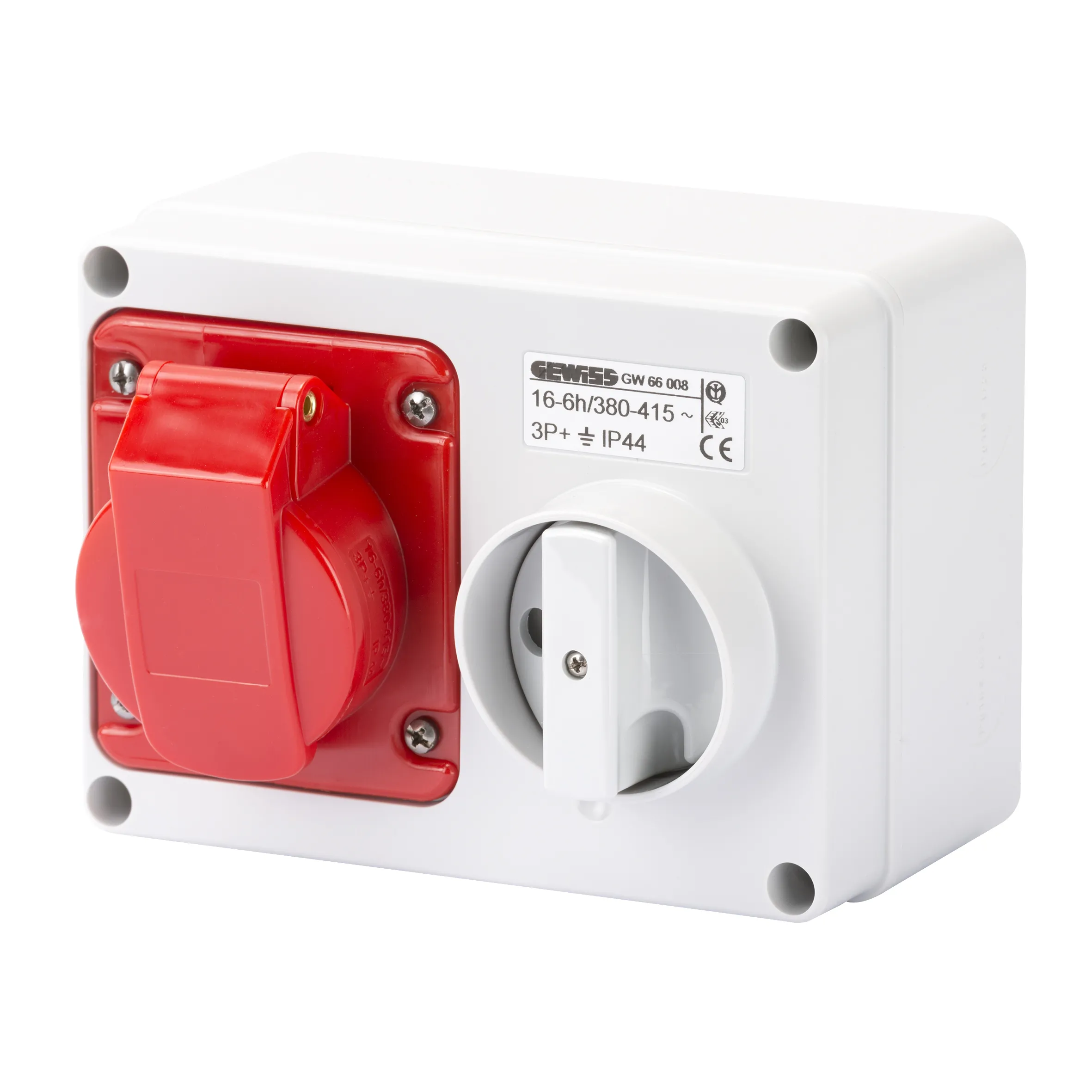 Priza Orizontala Interblocata Fixa Cu Partea Inferioara Fara Baza Suport De Alimentare 2P+E 16A 380-415V 50/60Hz 9H IP44 Gewiss GW66007