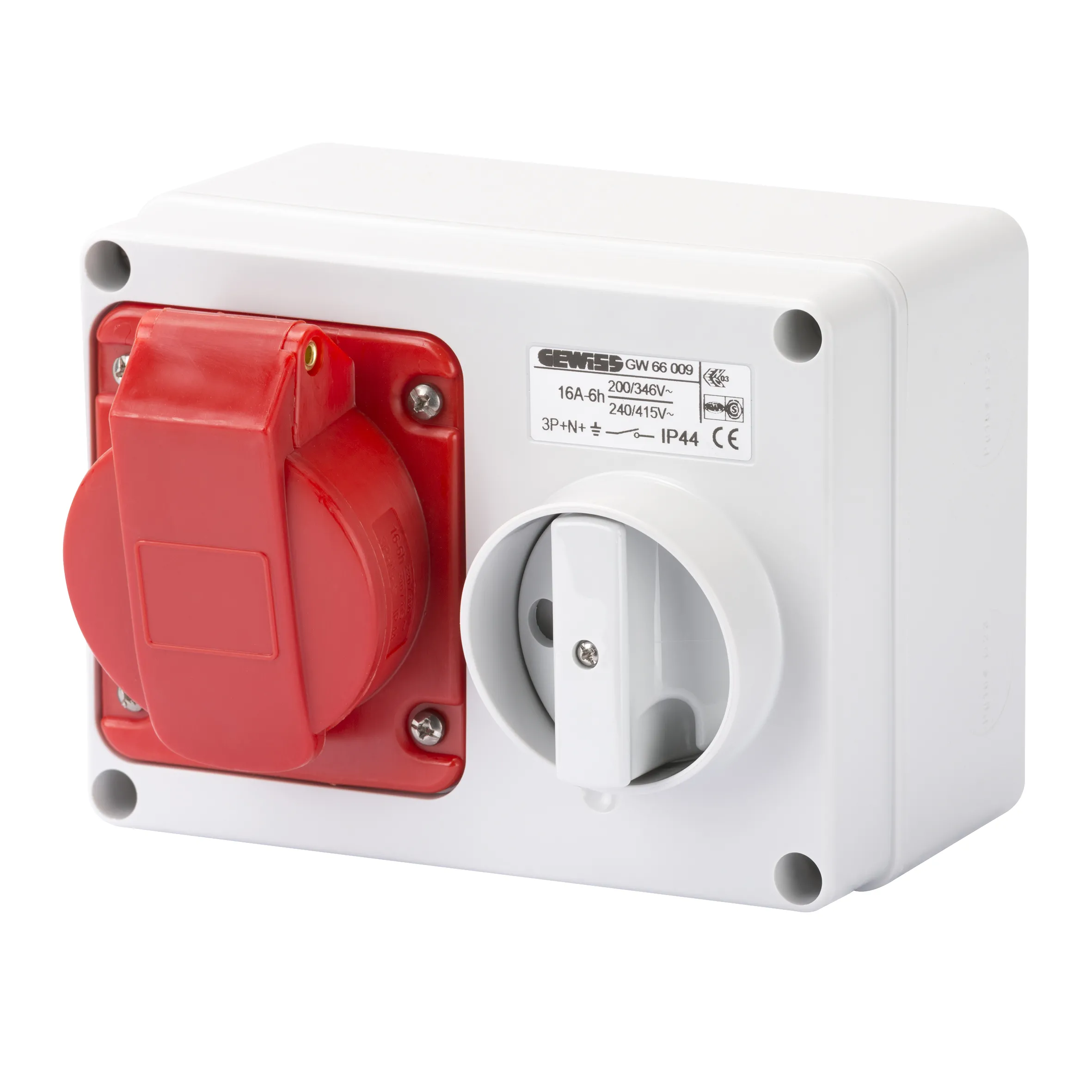 Priza Orizontala Interblocata Fixa Cu Partea Inferioara Fara Baza Suport De Alimentare 3P+N+E 16A 346-415V 50/60Hz 6H IP44 Gewiss GW66009