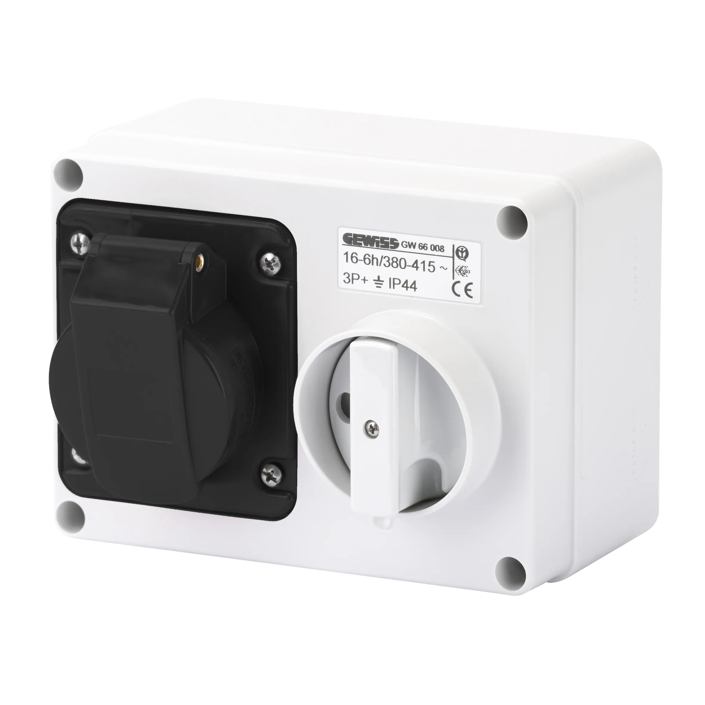 Priza Orizontala Interblocata Fixa Cu Partea Inferioara Fara Baza Suport De Alimentare 3P+N+E 16A 480-500V 50/60Hz 7H IP44 Gewiss GW66011