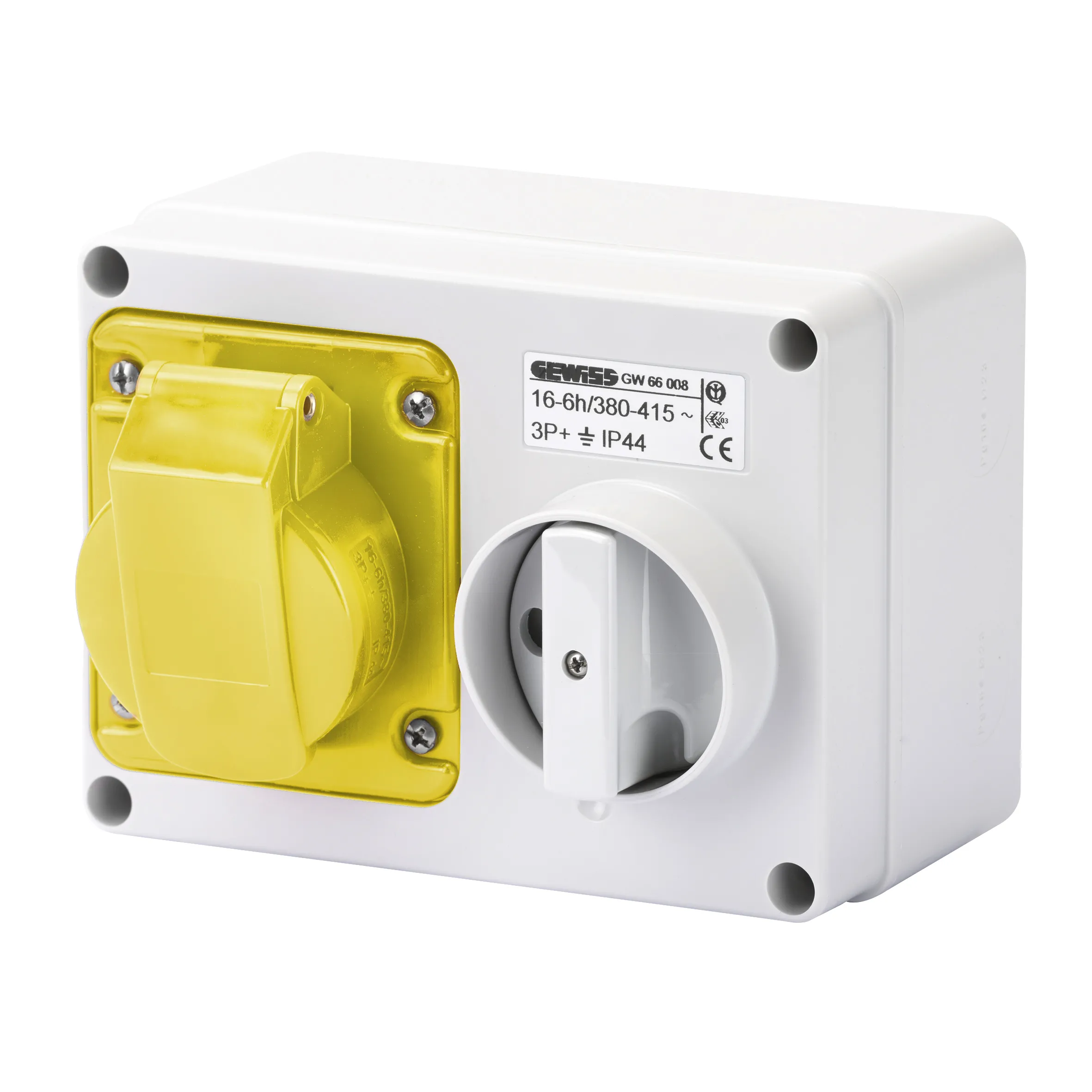 Priza Orizontala Interblocata Fixa Cu Partea Inferioara Fara Baza Suport De Alimentare 3P+E 32A 100-130V 50/60Hz 4H IP44 Gewiss GW66013
