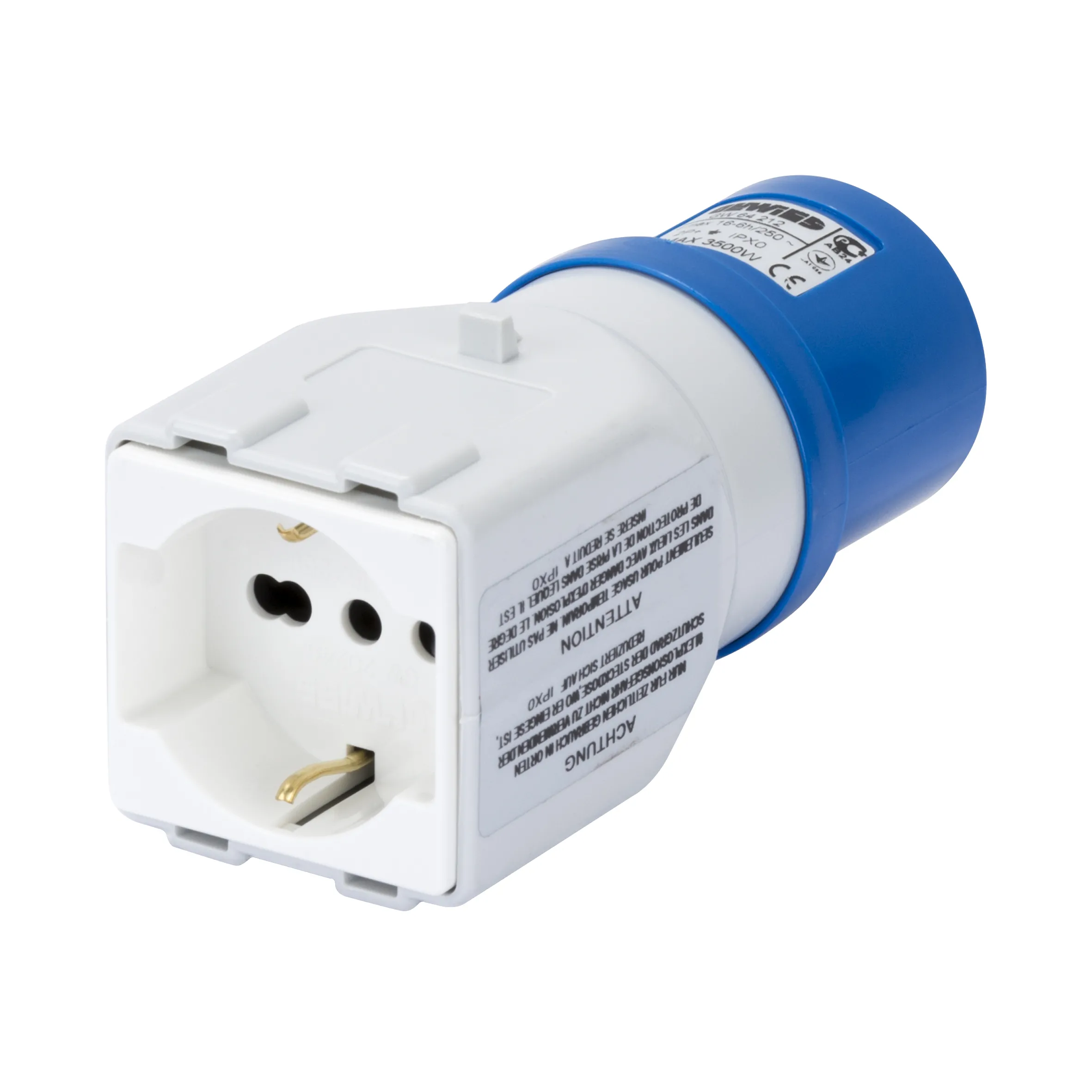 Adaptor Sistem De La IP44 Industrial La IP44 Casnic Priza 2P+E 16A 230V C.A. 50/60Hz 1 Stecher 2P+E 10/16A Dual Amp (P30/P17) Gewiss GW64212 