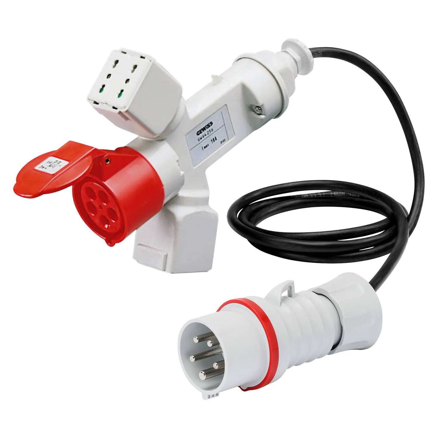 Adaptor Ramificat IP44 2 Prize Ramificate Cablate Cu Cablu Si Stecher Fisa 3P+N+E 16A 2 Prize (P17/11)+1 (P30-P17)+1 3P+N+E 16A 400V C.A. Gewiss GW64256