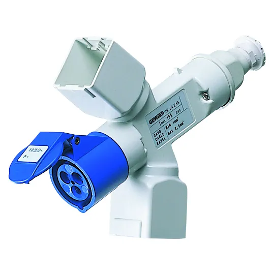 Adaptor ramificat ip44 2 prize ramificate montate pentru cablu si stecher 2+2 module de sistem + 1 priza 2p+e 16a 230v c.a. gewiss gw64265