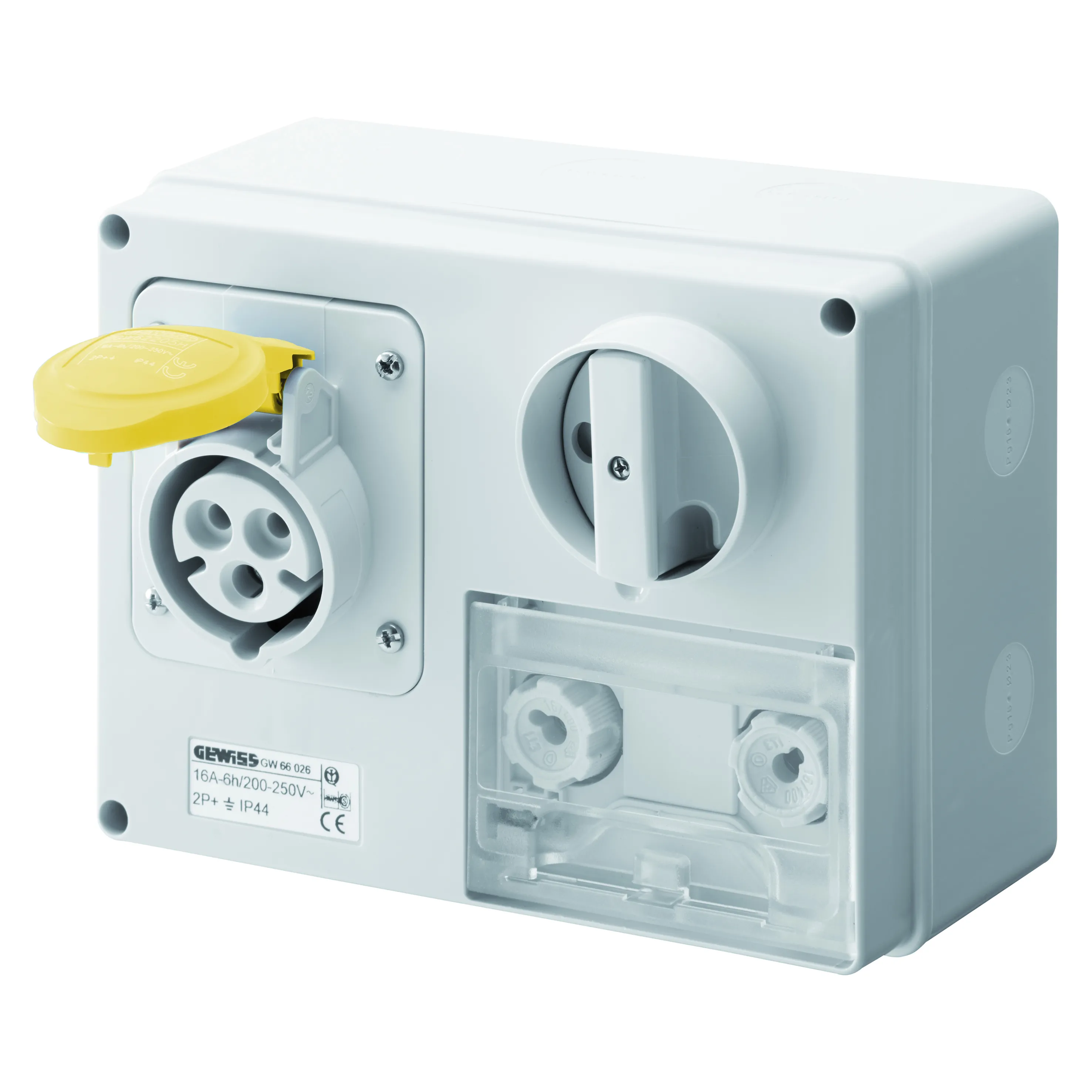 Priza orizontala fixa interblocata cu partea inferioara cu baza de sustinere a combustibilului 3p+n+e 32a 100-130v 50/60hz 4h cbf ip44 gewiss gw66036