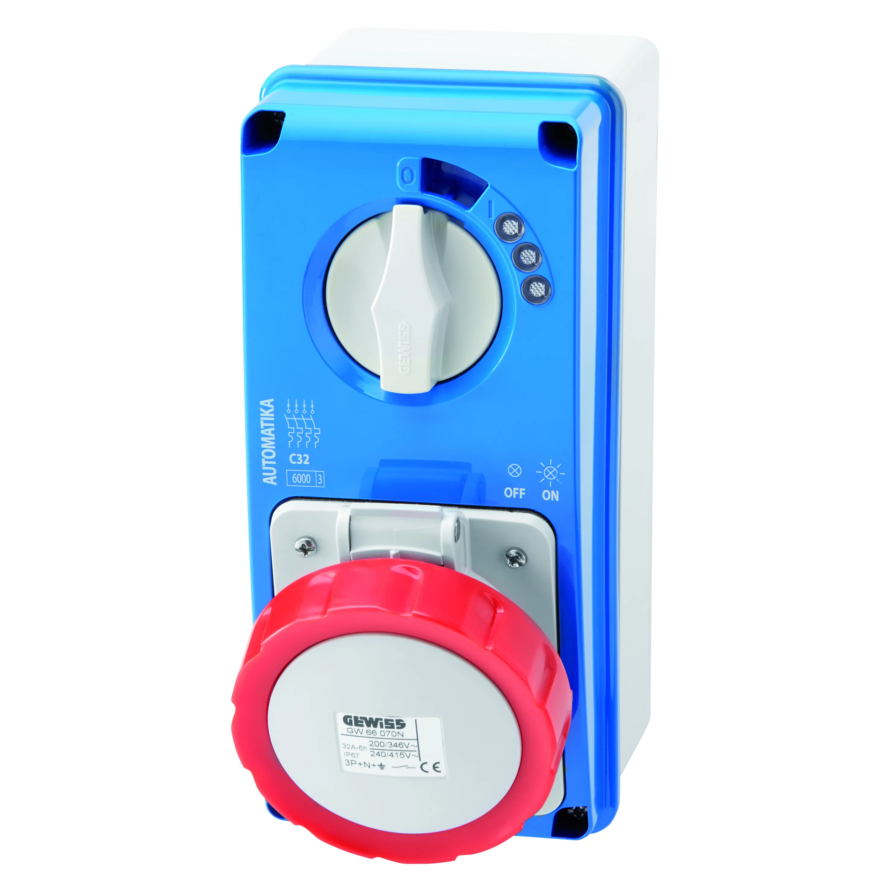 Priza Fixa Interblocata Verticala Automatika Curba Mt 6Ka C Cu Fund 3P+N+E 32A 400V 6H IP67 Gewiss GW66070N