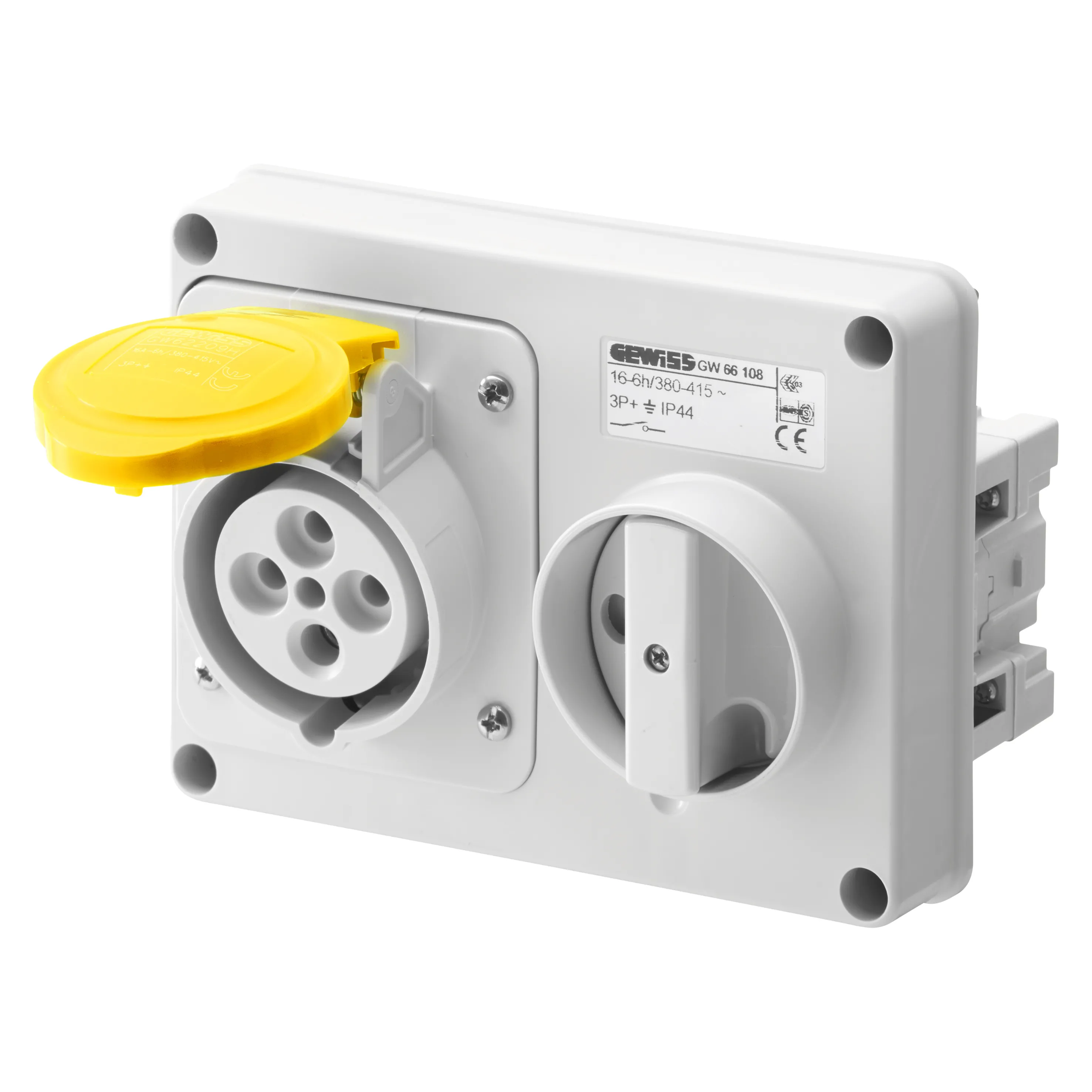 Priza Orizontala Fixa Interblocata Fara Fund Fara Suport De Combustibil Baza 3P+N+E 16A 100-130V 50/60Hz 4H IP44 Gewiss GW66103