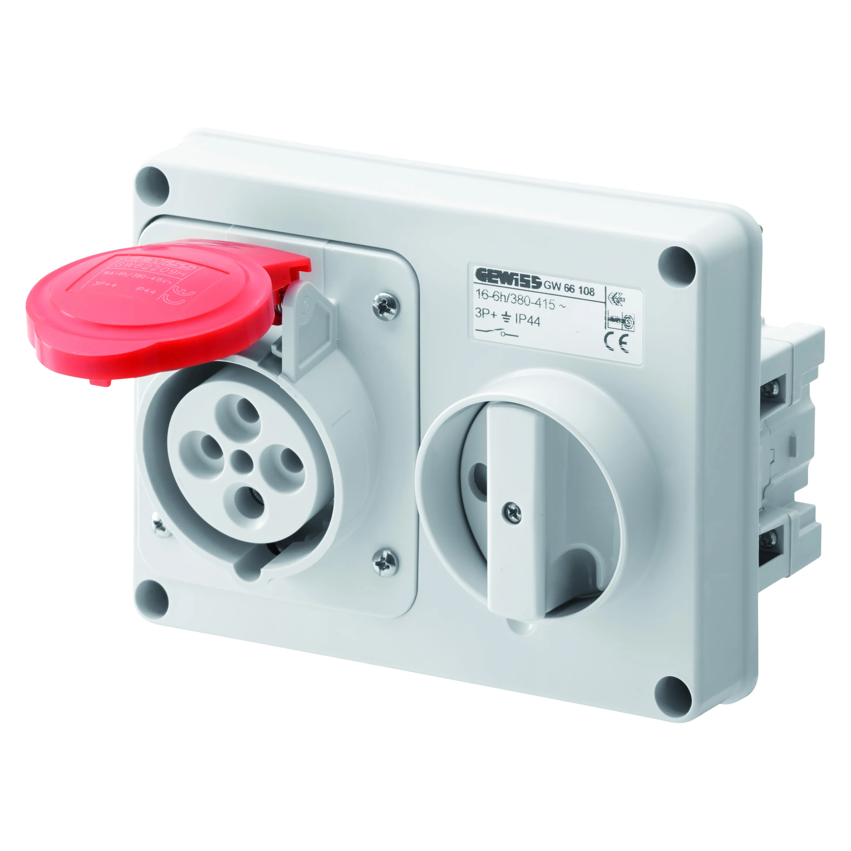 Priza Orizontala Fixa Interblocata Fara Fund Fara Baza Suport De Alimentare 2P+E 16A 380-415V 50/60Hz 9H IP44 Gewiss GW66107